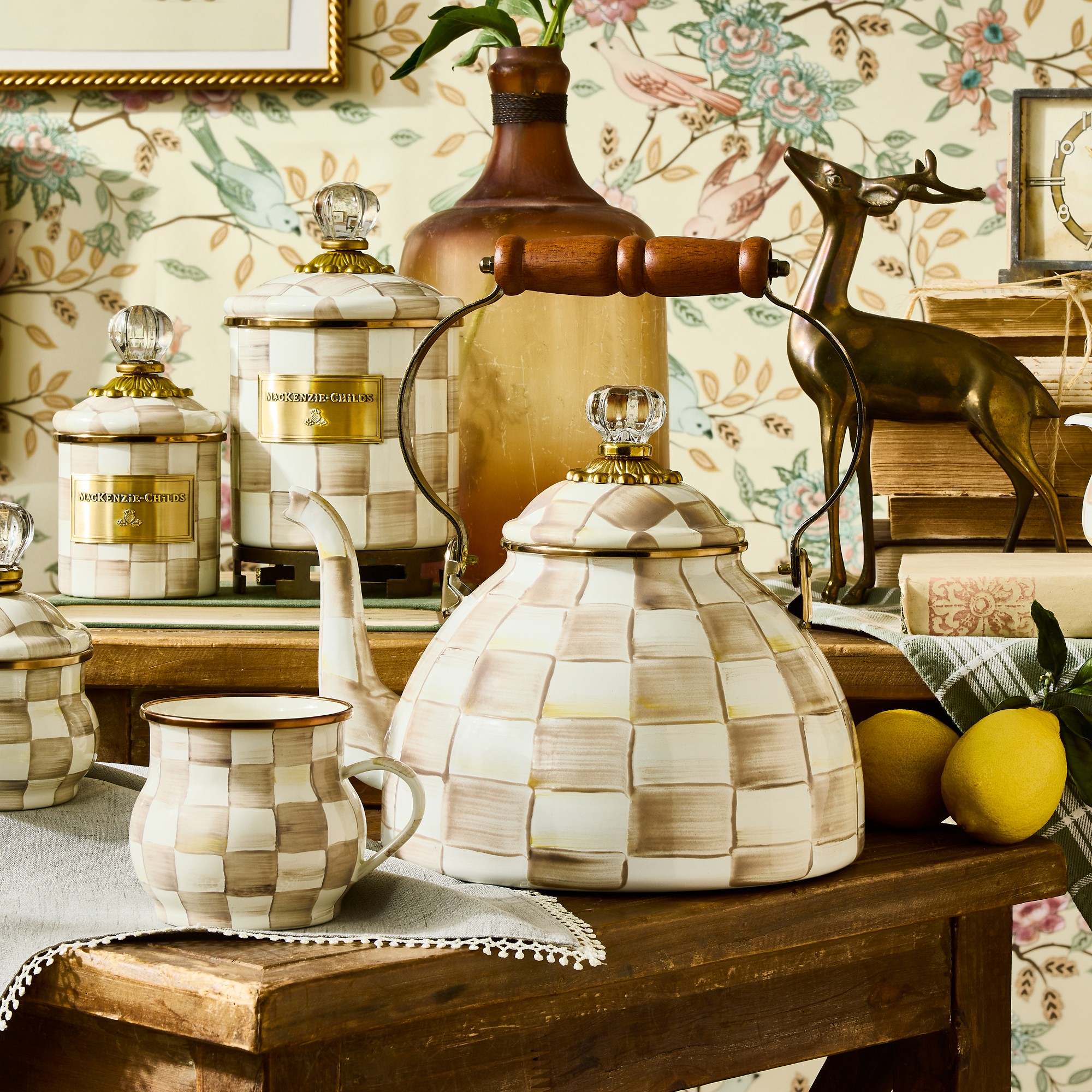 MacKenzie-Childs Mocha Check Tea Kettle