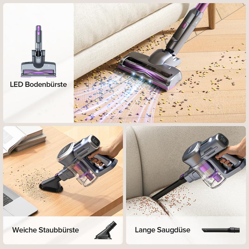 BlackFriday Lubluelu-Cordless Self-Standing Vacuum Cleaner, 25KPa leistungsstarke Saugkraft, 220W Stick Hoover für Tierhaare, Hartböden und Teppiche, 450 ml Mülleimer