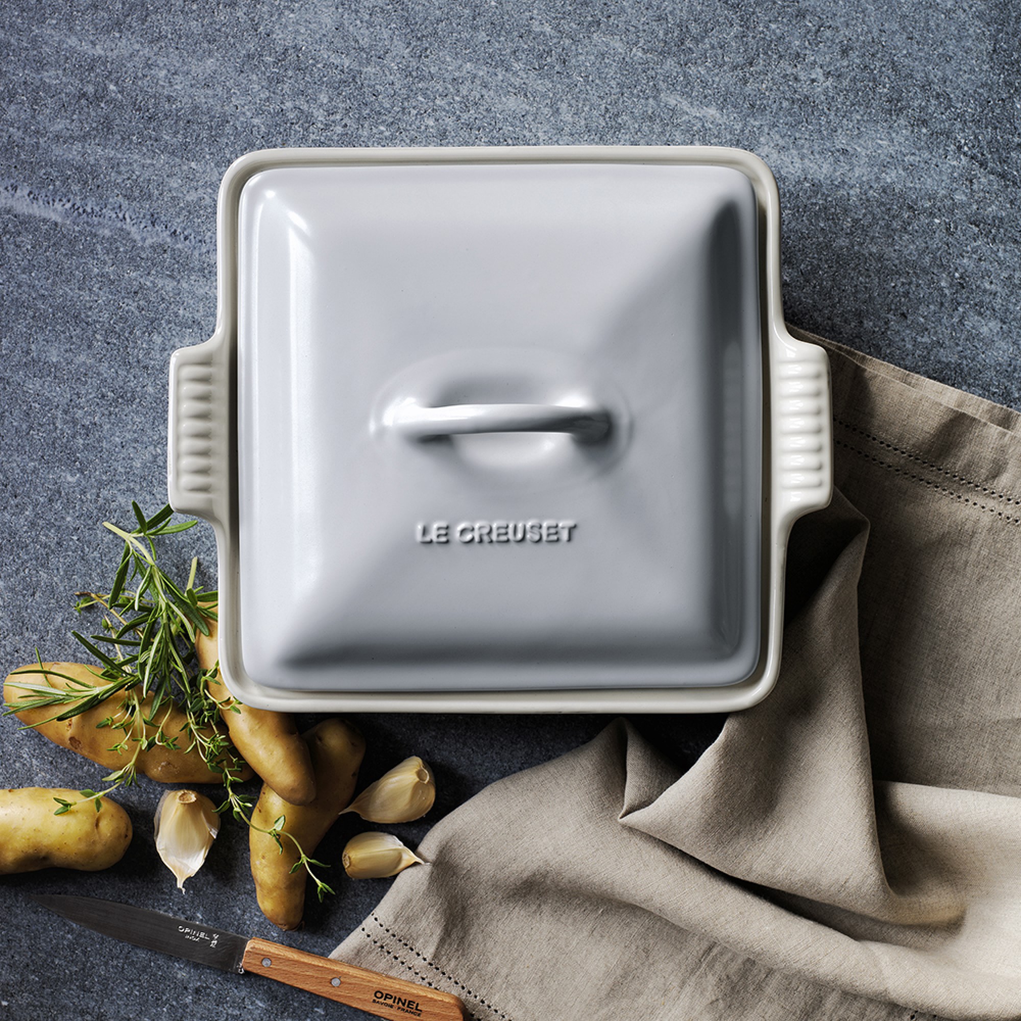 Le Creuset Heritage Stoneware Shallow Square Covered Baker, 2-Qt.