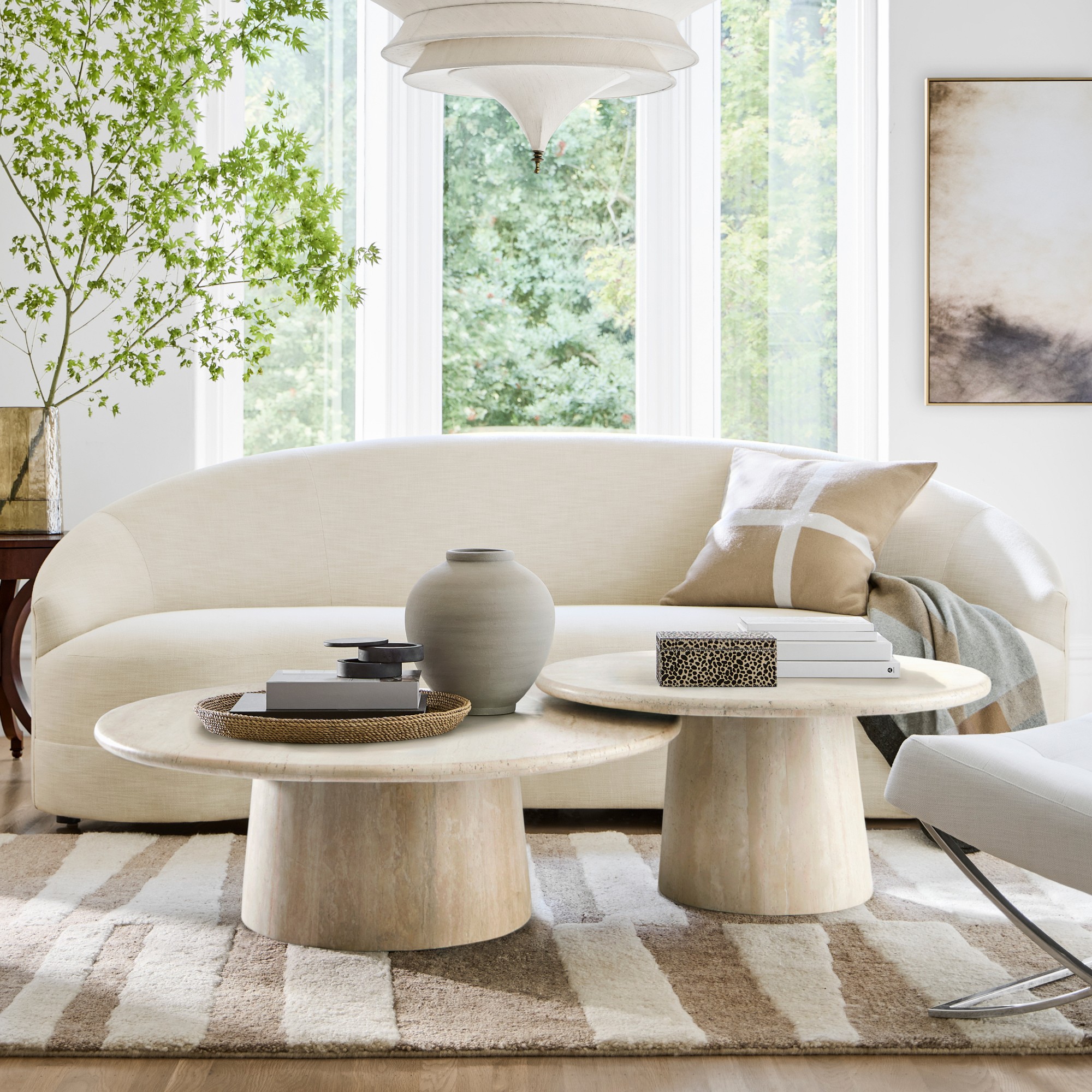 Ortega Travertine Nesting Coffee Tables (36- 70.5)