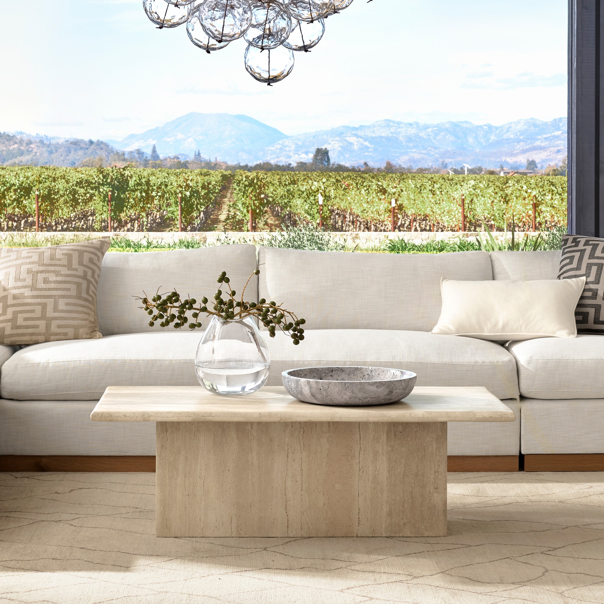 Ortega Travertine Rectangular Coffee Table (48 )