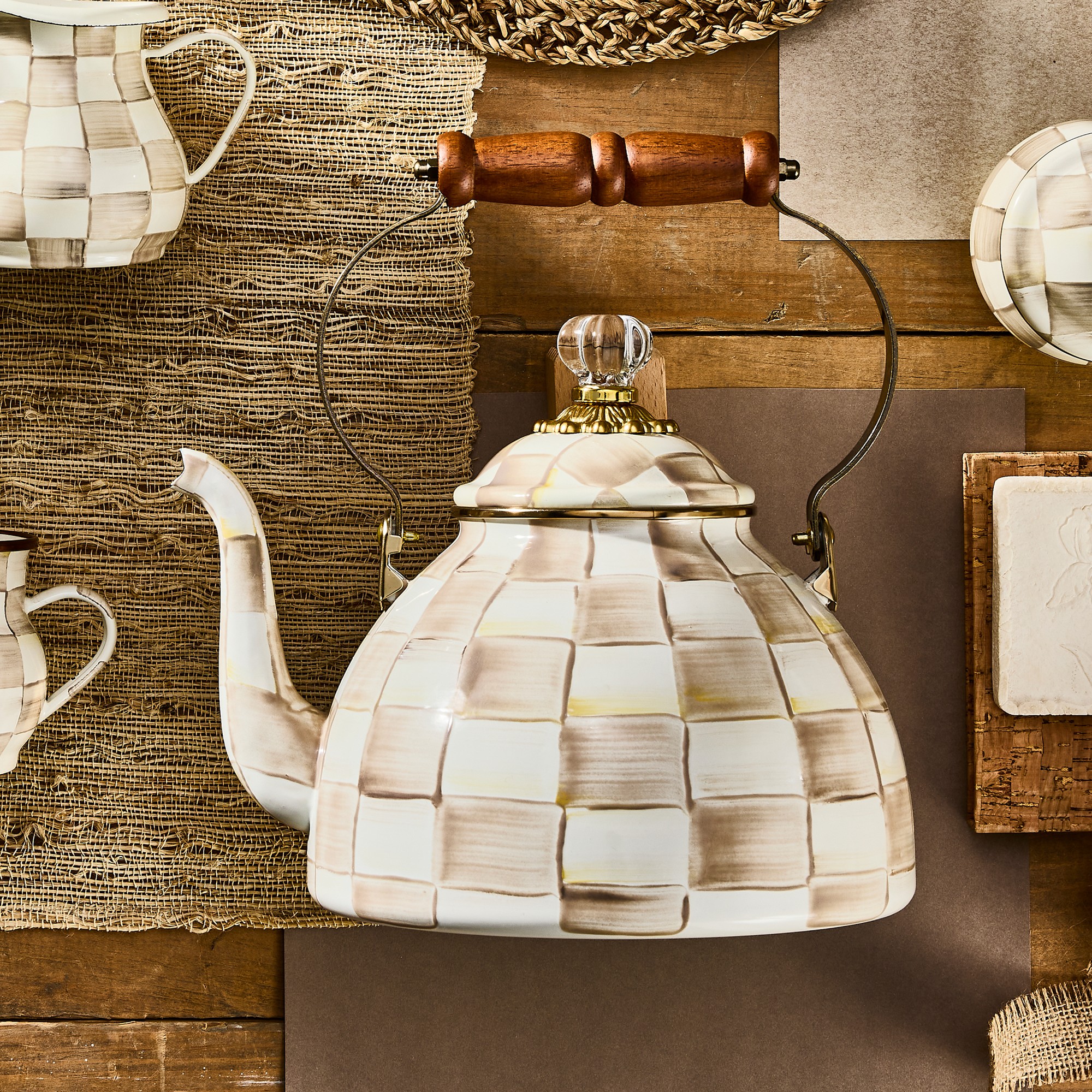 MacKenzie-Childs Mocha Check Tea Kettle
