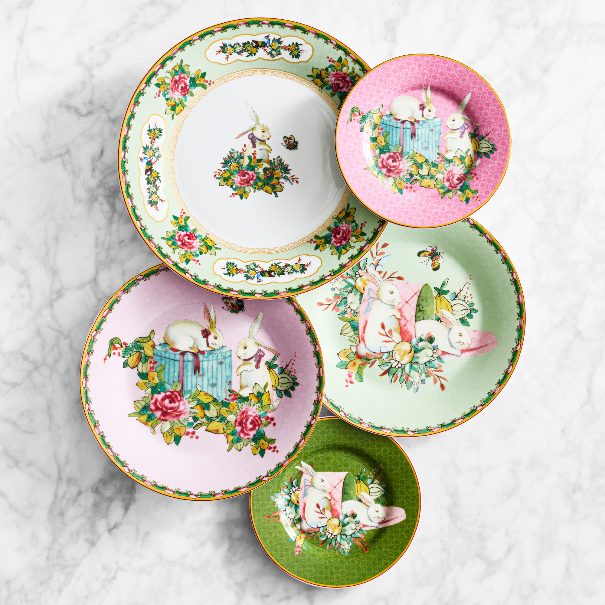 Famille Rose Bunny Salad Plates, Set of 4