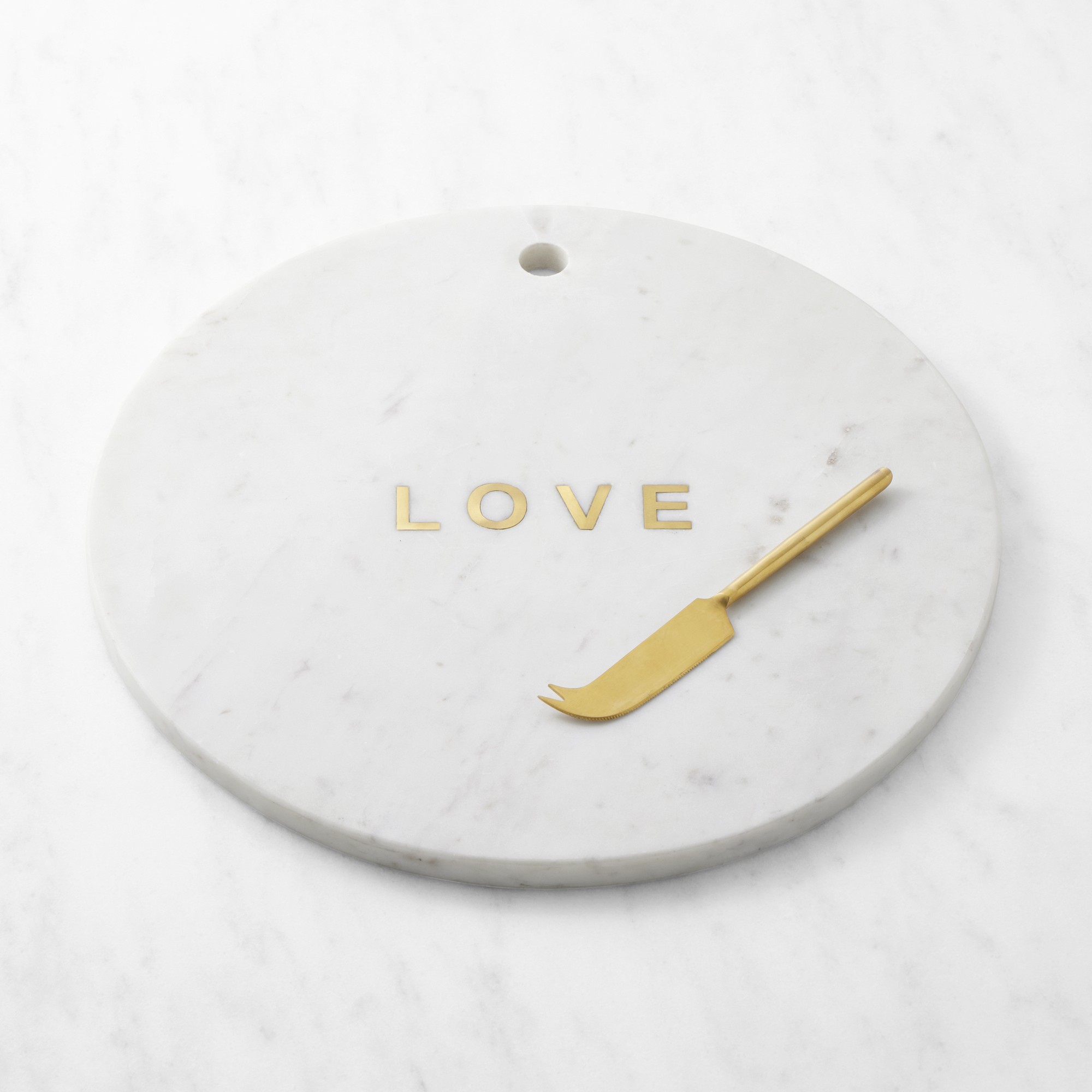 Marble & Brass Love Round Cheese Board with Knife