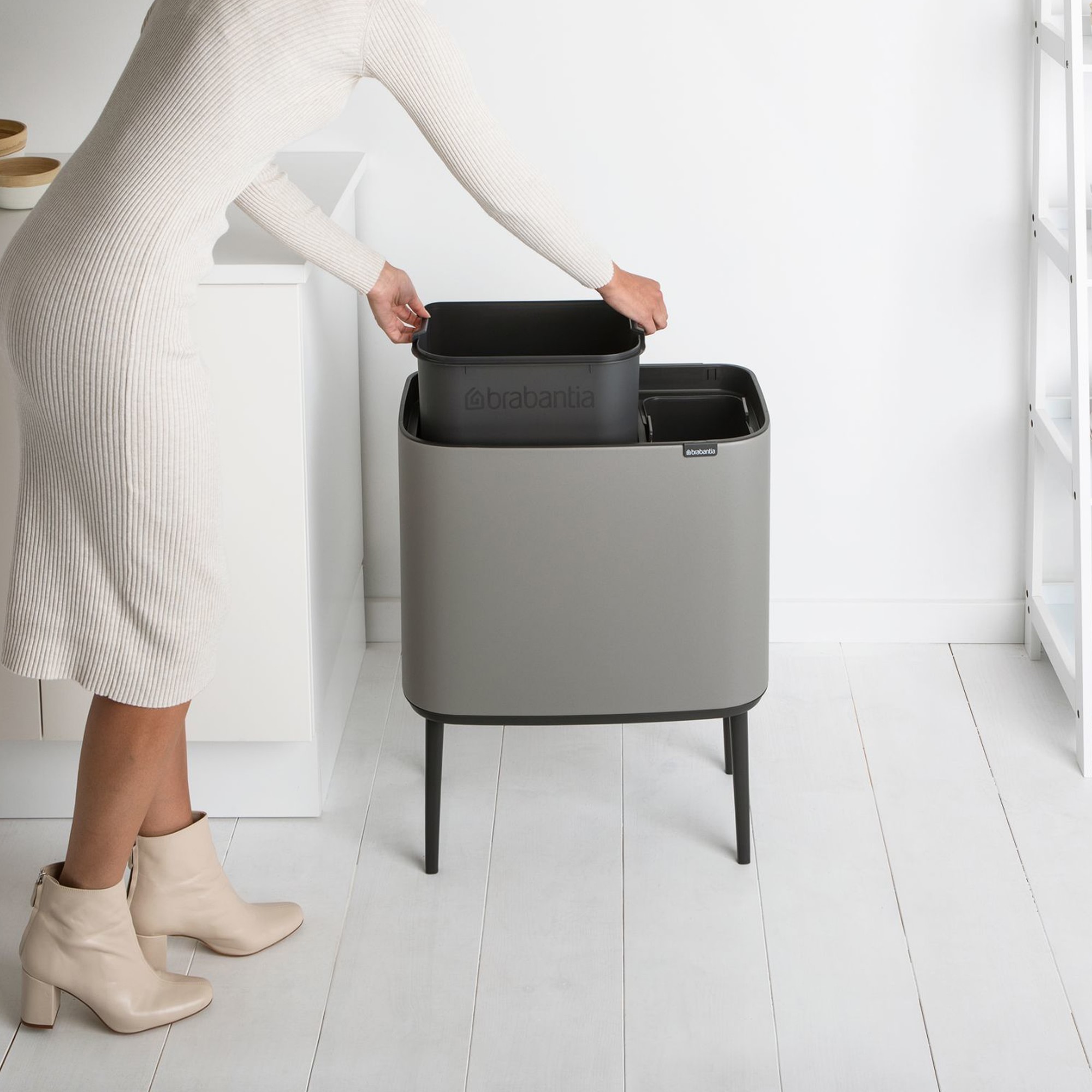 Brabantia Bo Touch Top Dual Compartment Recycling Trash Can, 3 + 6 Gallon