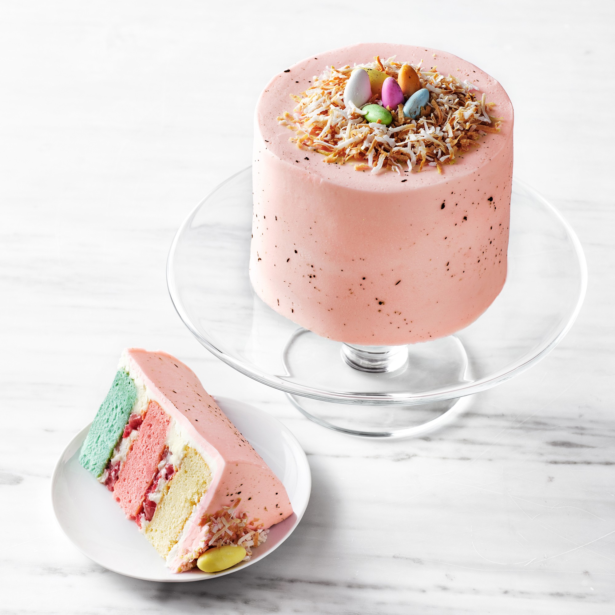 Easter Egg Three-Layer Vanilla Cake with Fresh Strawberries, Serves 8-10