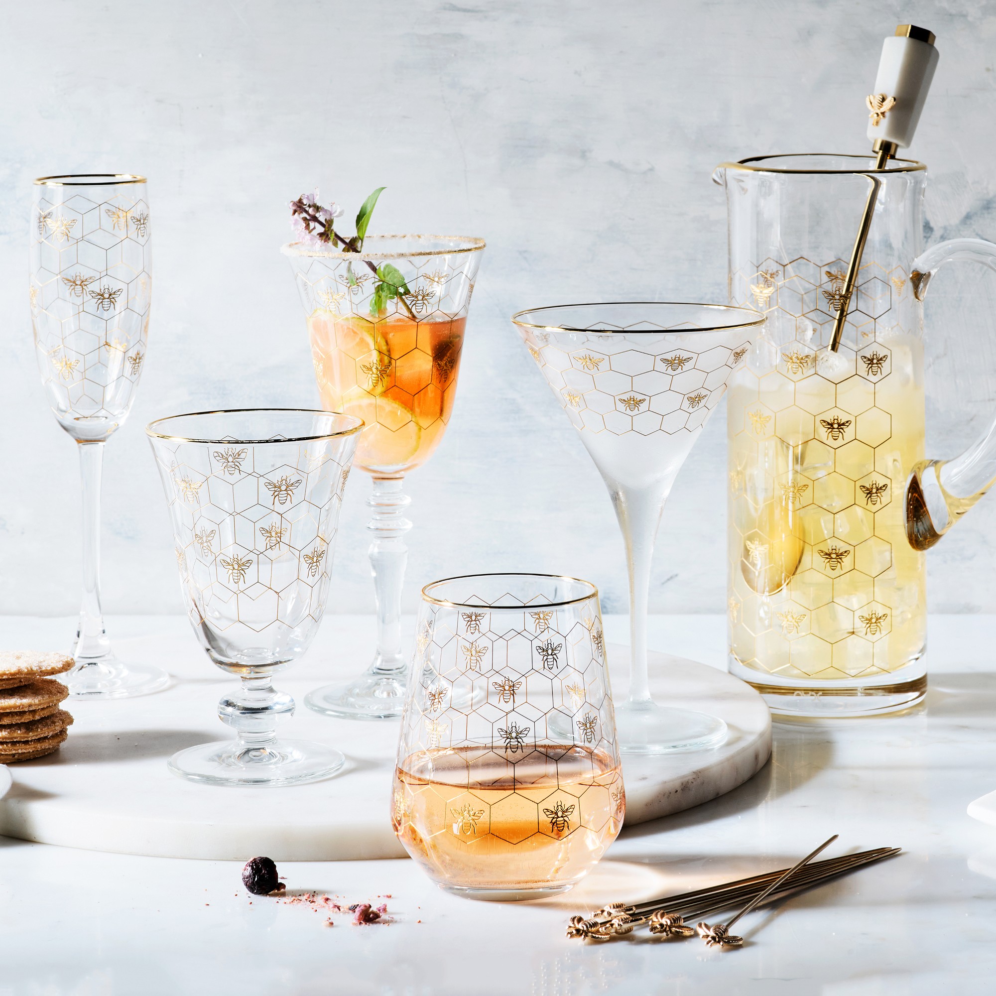 Williams Sonoma Marble & Brass Bee Cocktail Picks