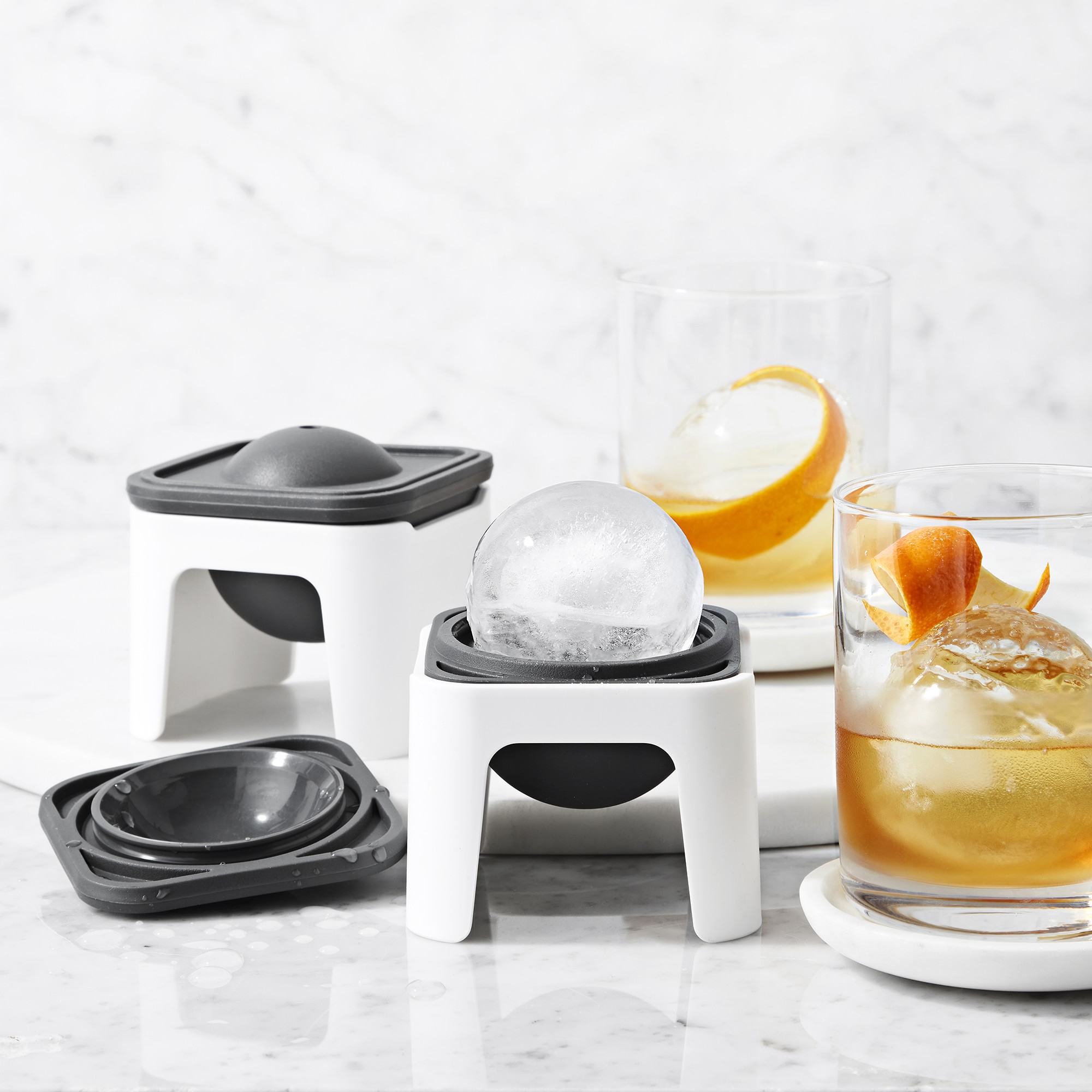 Williams Sonoma Sphere Ice Molds, Set of 2 and Glasses Set