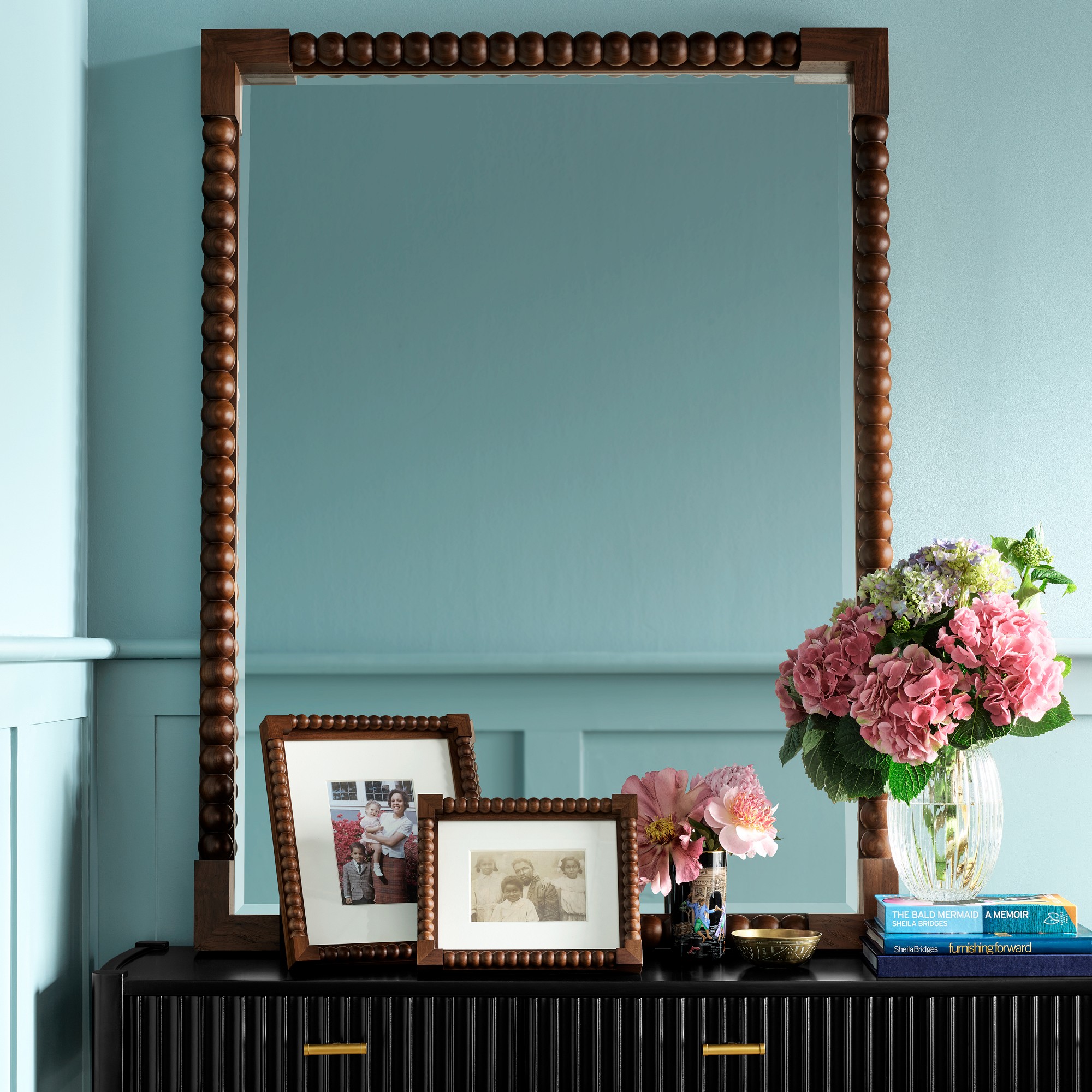 Sheila Bridges x Williams Sonoma Home Turned Walnut Mirror
