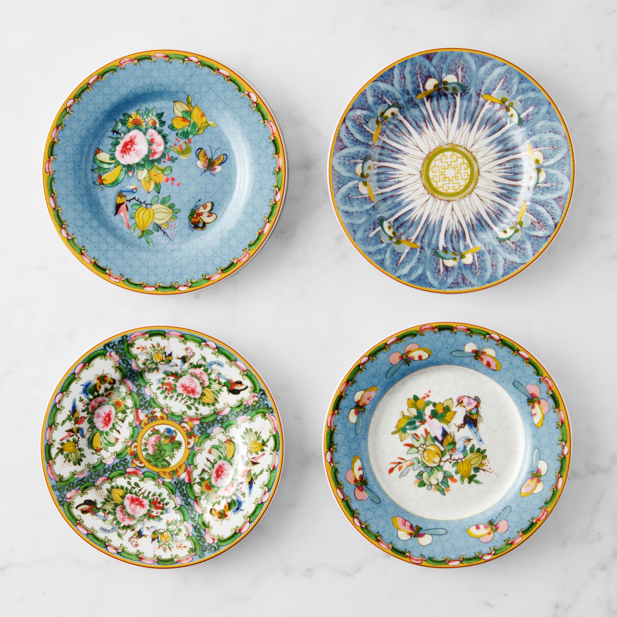 Famille Rose Blue Boxed Appetizer Plates, Set of 4