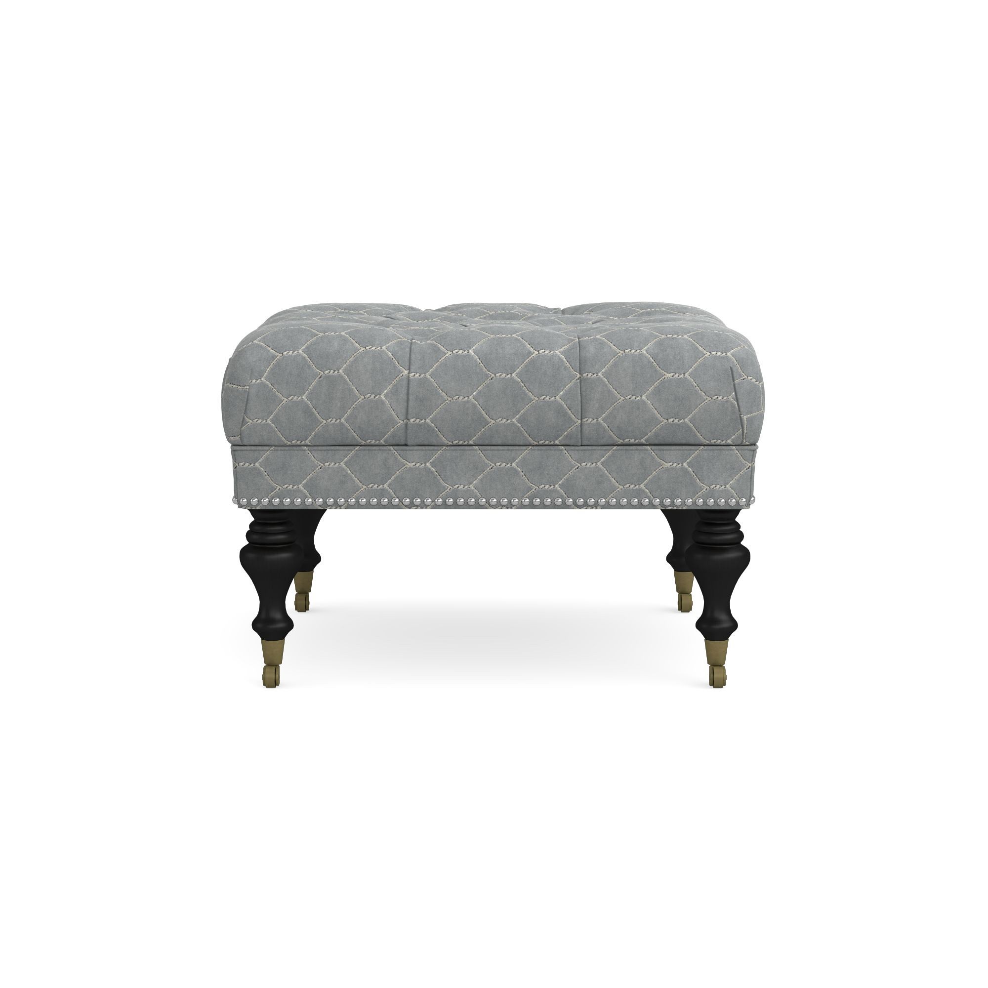 Sanderson x Giles Deacon Fairfax Bench Ottoman, Turned Leg with Tufted Top (26-61)