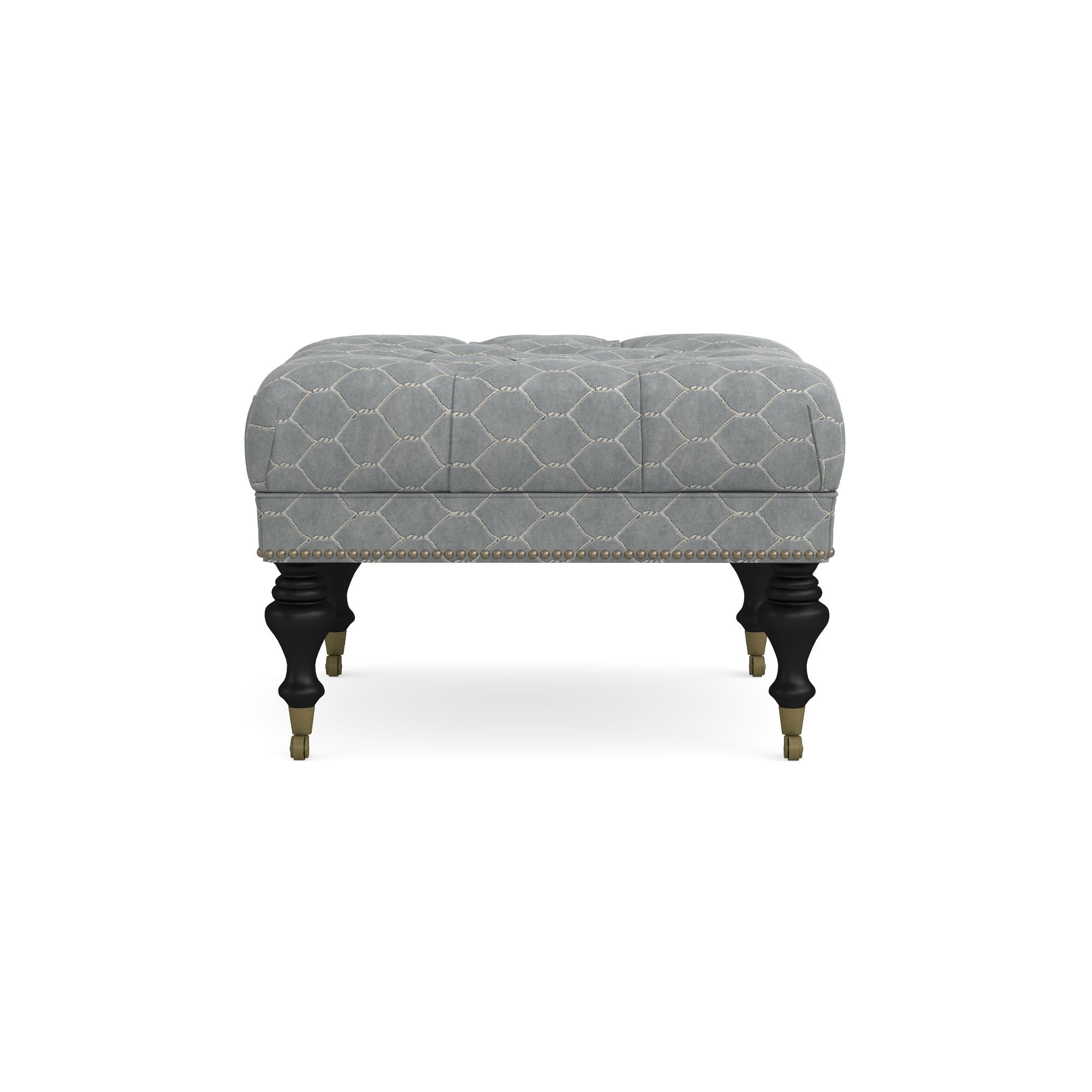 Sanderson x Giles Deacon Fairfax Bench Ottoman, Turned Leg with Tufted Top (26-61)