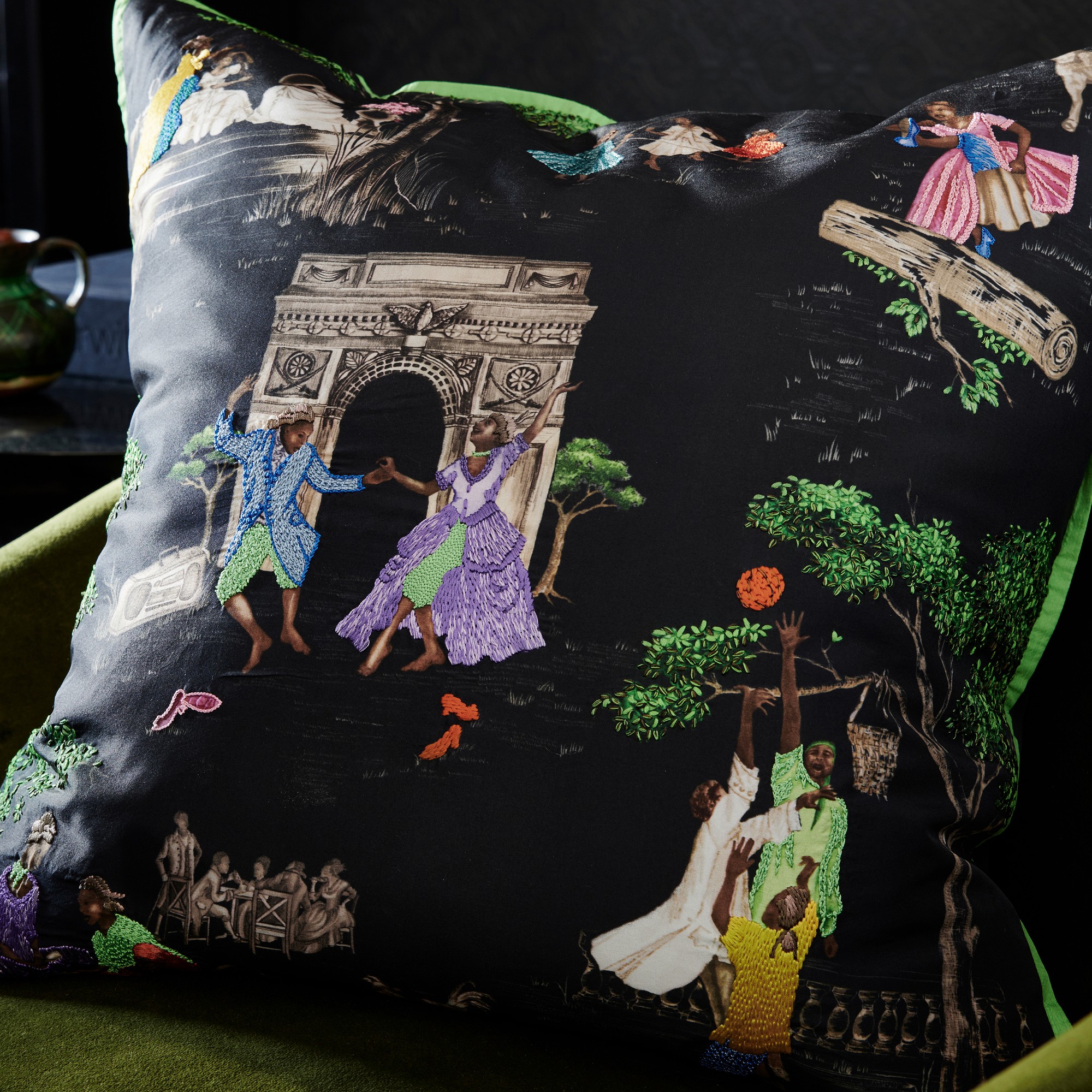Sheila Bridges x Williams Sonoma Home Harlem Toile Print & Embroidered Pillow Cover