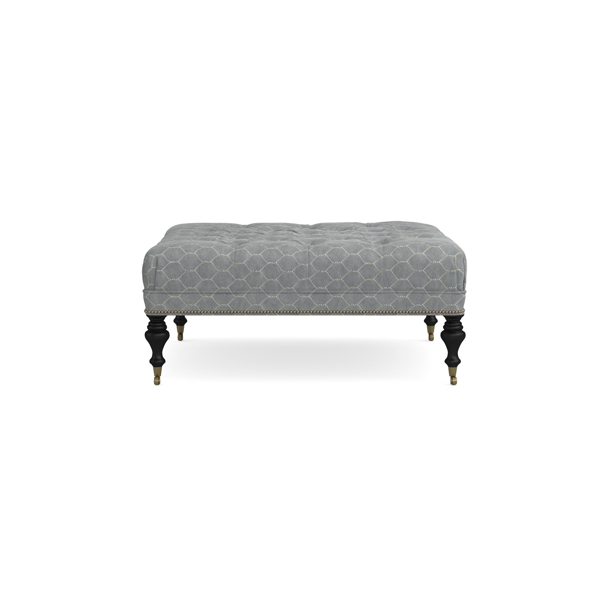 Sanderson x Giles Deacon Fairfax Bench Ottoman, Turned Leg with Tufted Top (26-61)
