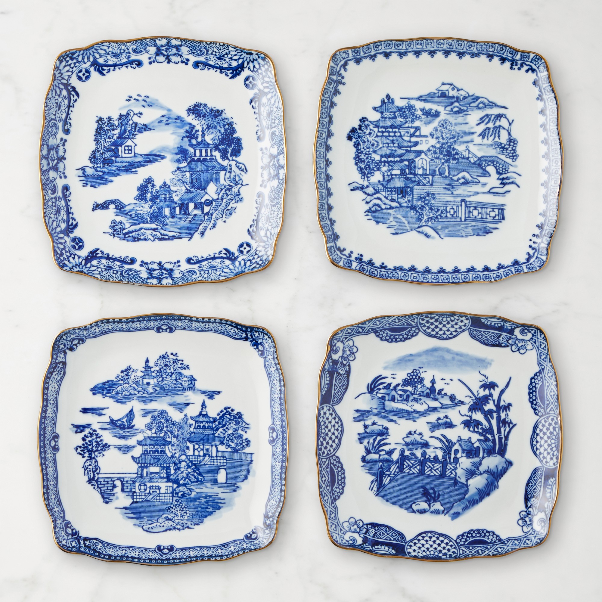 Marlo Thomas x Williams Sonoma Blue Scenic Appetizer Plates, Set of 4