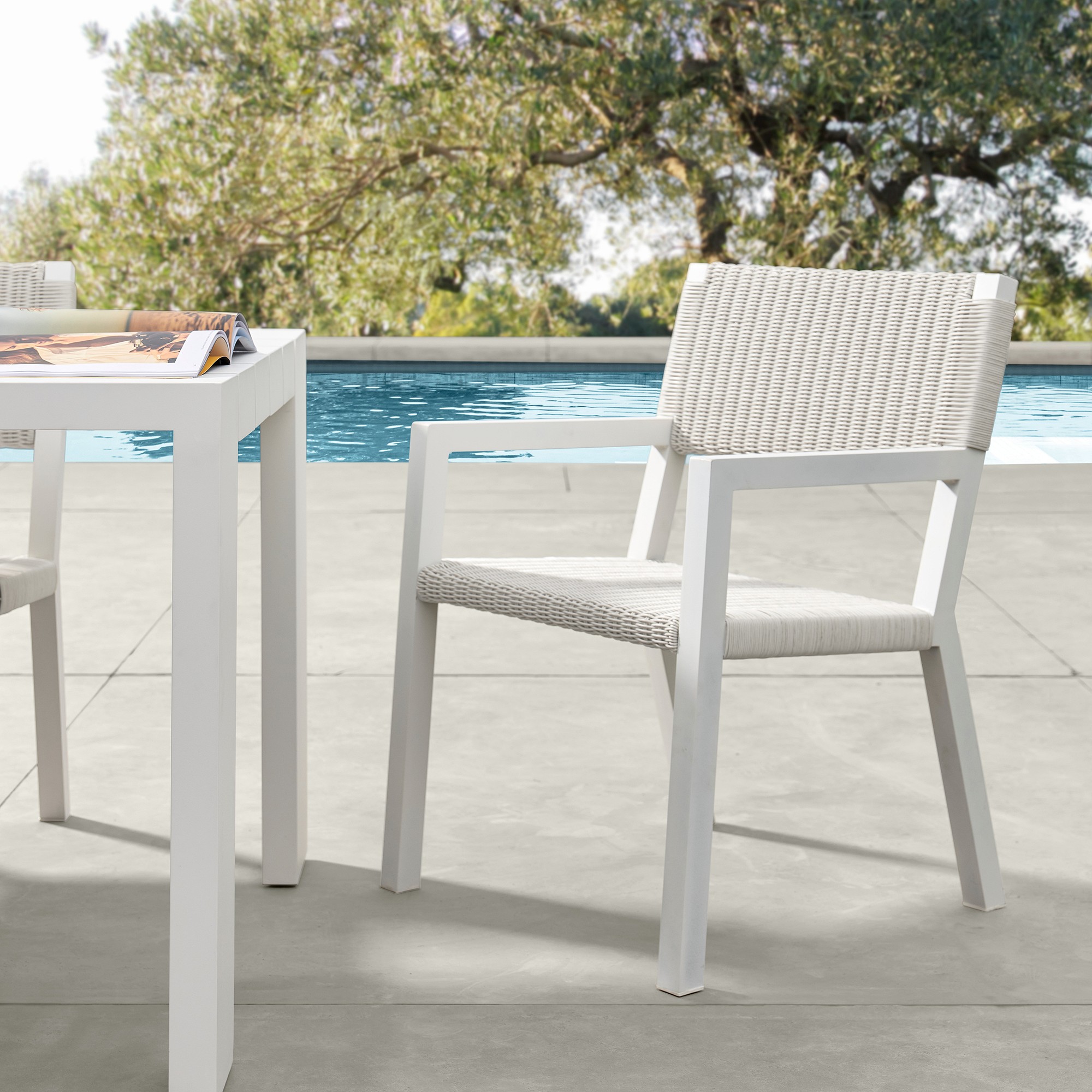 Larnaca Outdoor White Metal x All-Weather Weave Dining Armchair