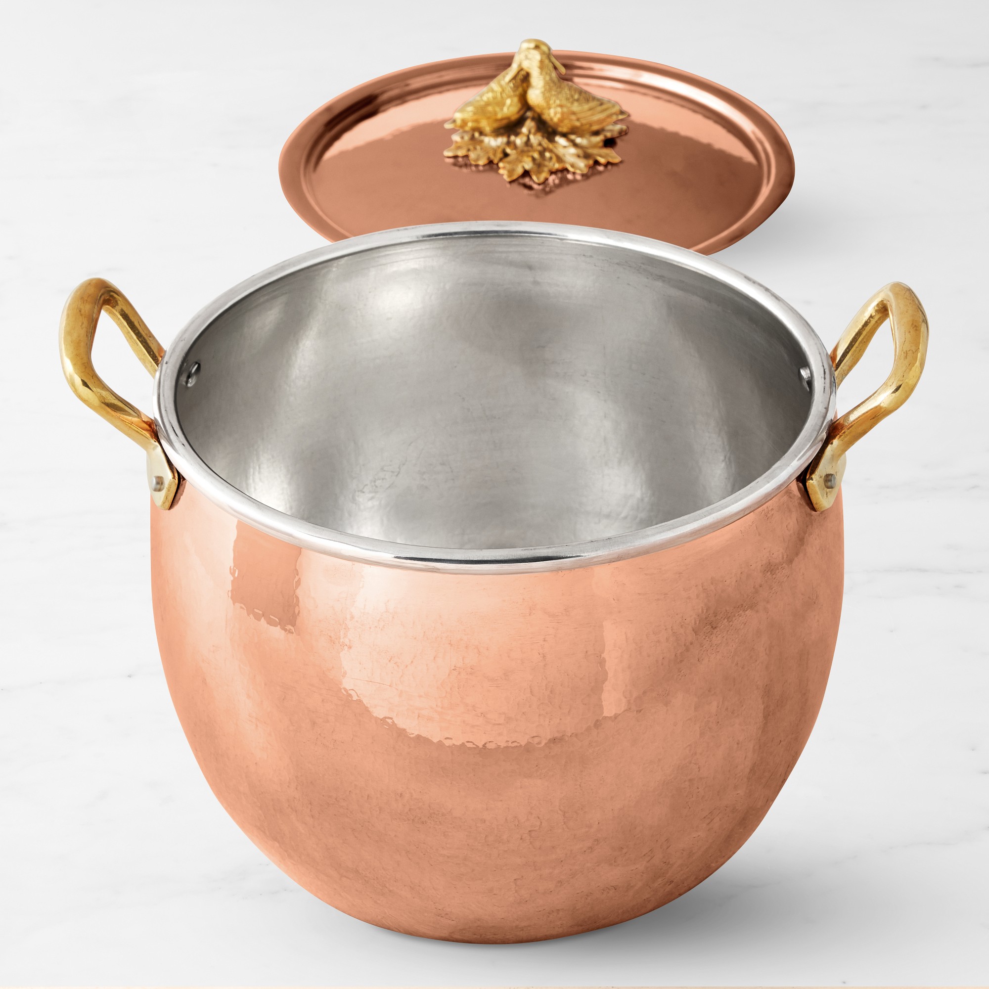 Ruffoni Historia Hammered Copper Stock Pot, 14-Qt., Lovebirds Knob