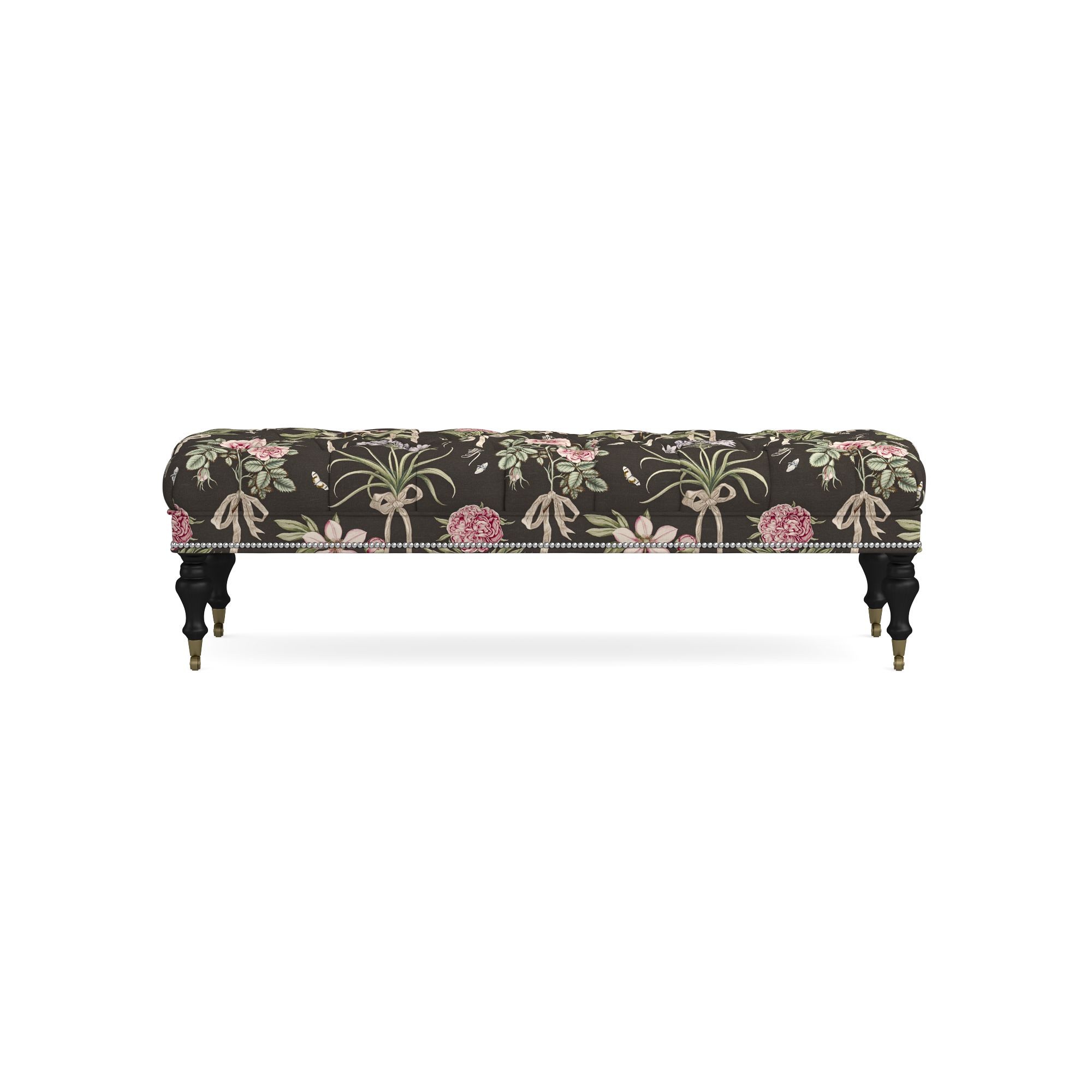 Sanderson x Giles Deacon Fairfax Bench Ottoman, Turned Leg with Tufted Top (26-61)