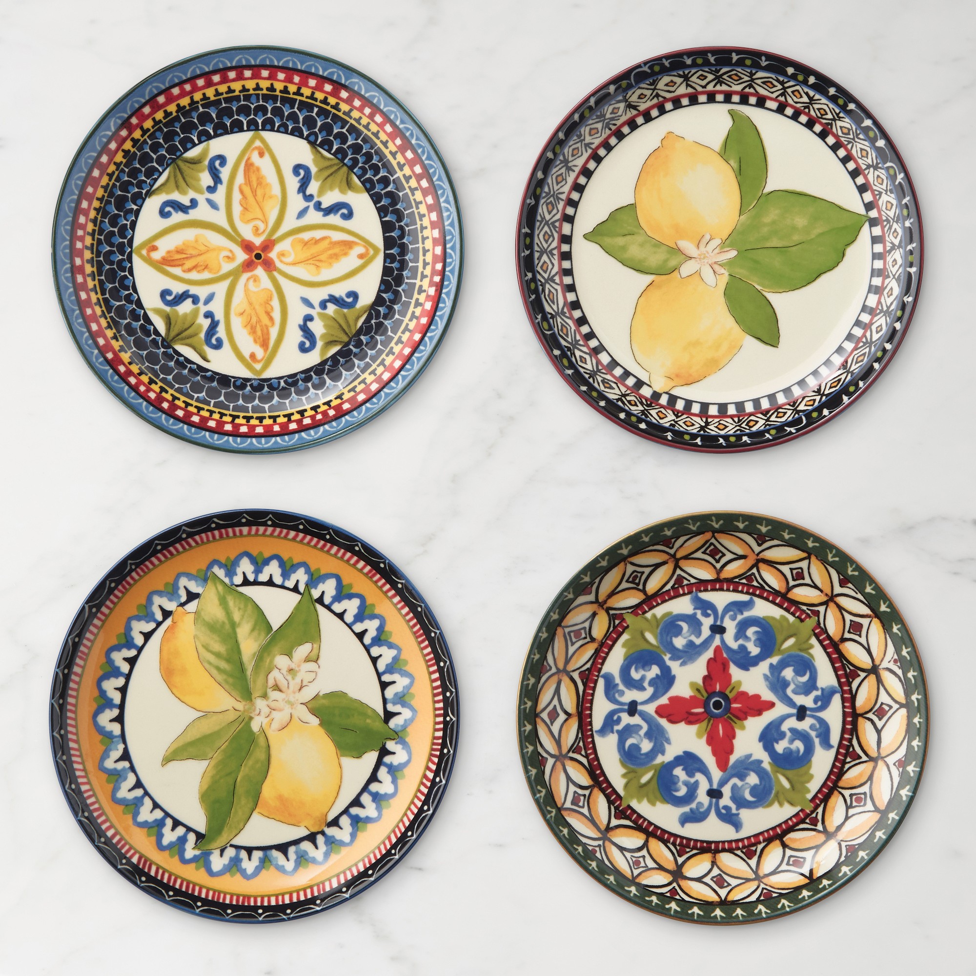 Sicily Ceramic Mixed Appetizer Plates, Set of 4