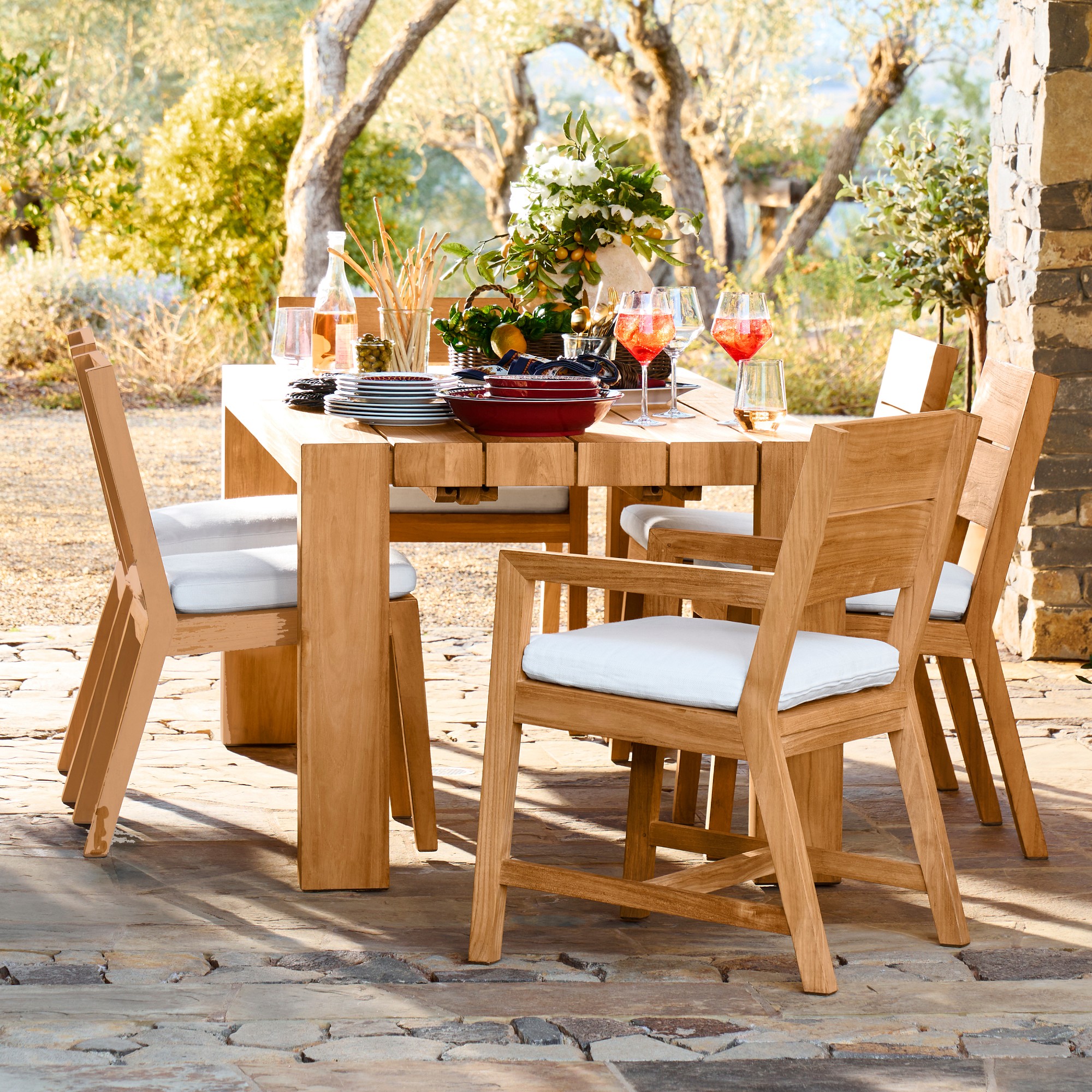Larnaca Fiberstone Dining Table & Teak Dining Chairs (96-108)