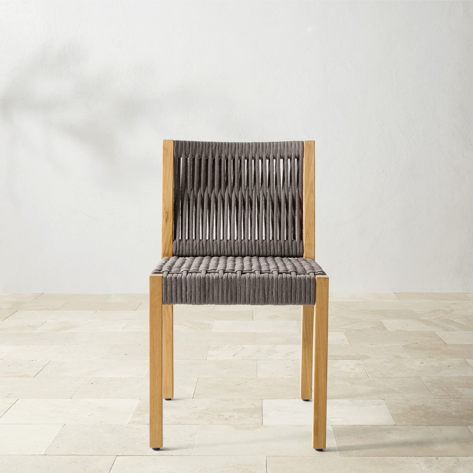 Pasadena Outdoor Teak and Brown Rope Dining Side Chair