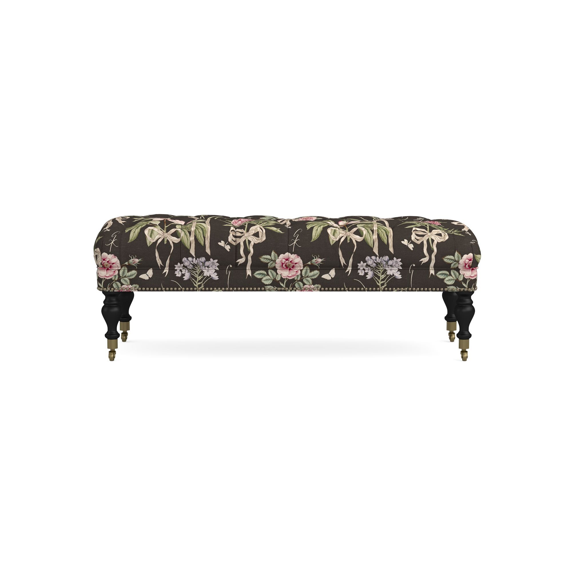 Sanderson x Giles Deacon Fairfax Bench Ottoman, Turned Leg with Tufted Top (26-61)