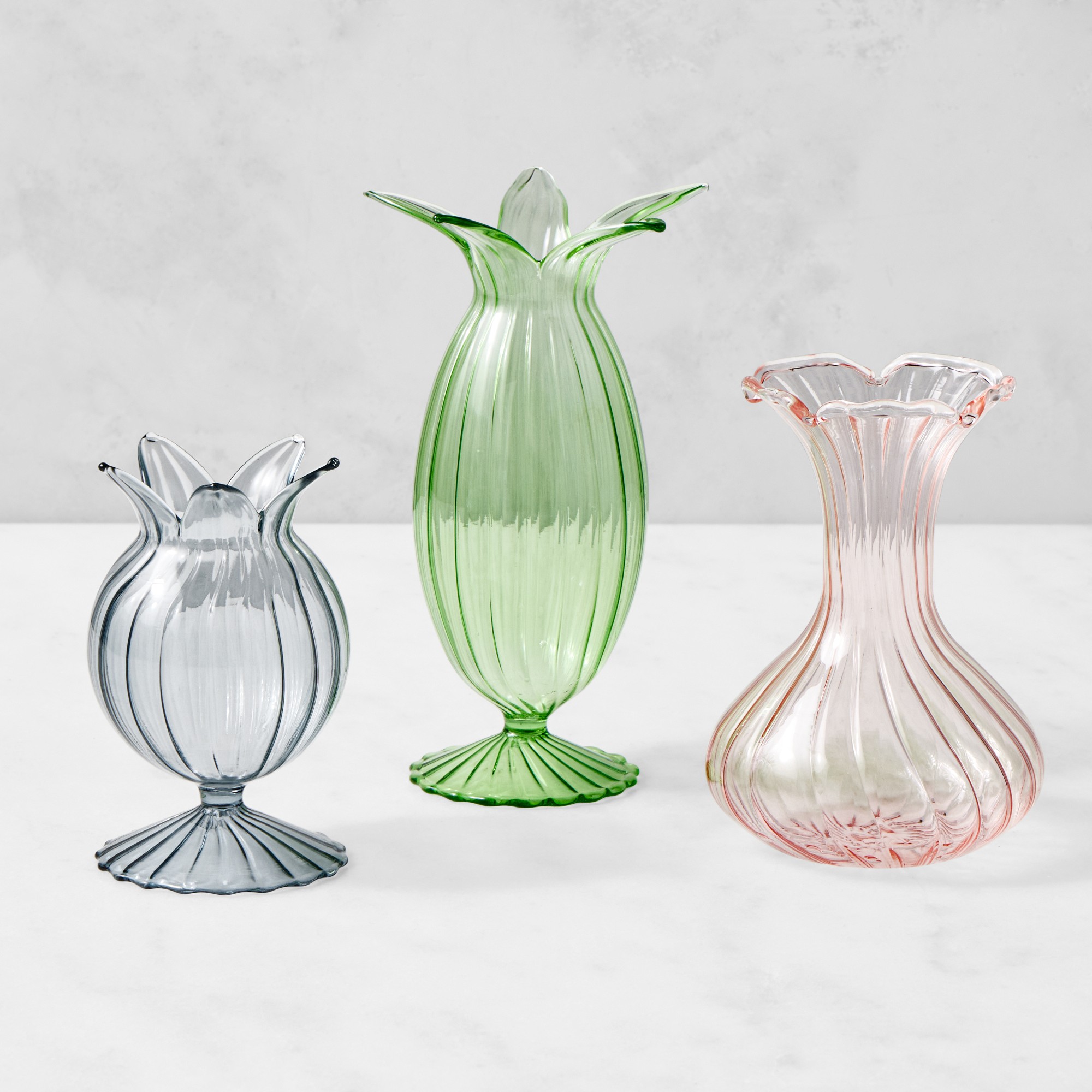 Pastel Floral Glass Bud Vases, Set of 3