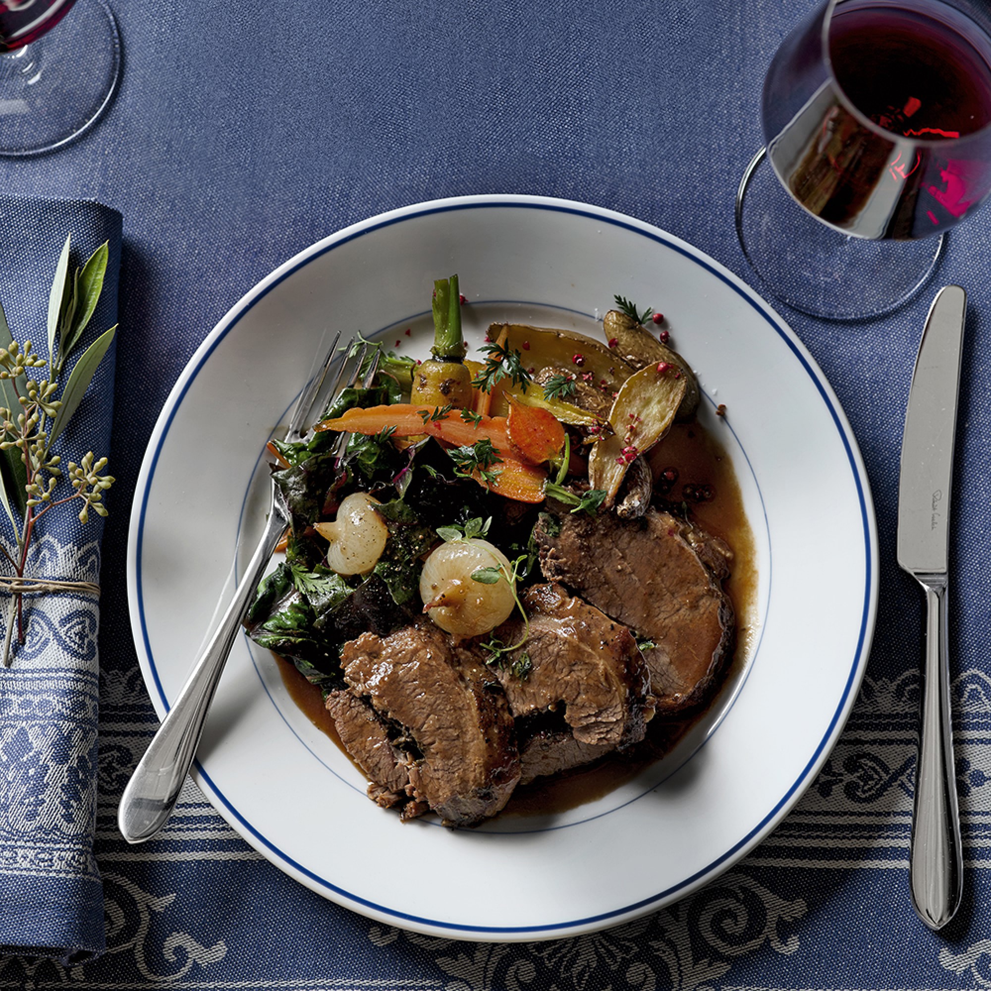 Apilco Tradition Blue-Banded Porcelain Dinnerware Sets