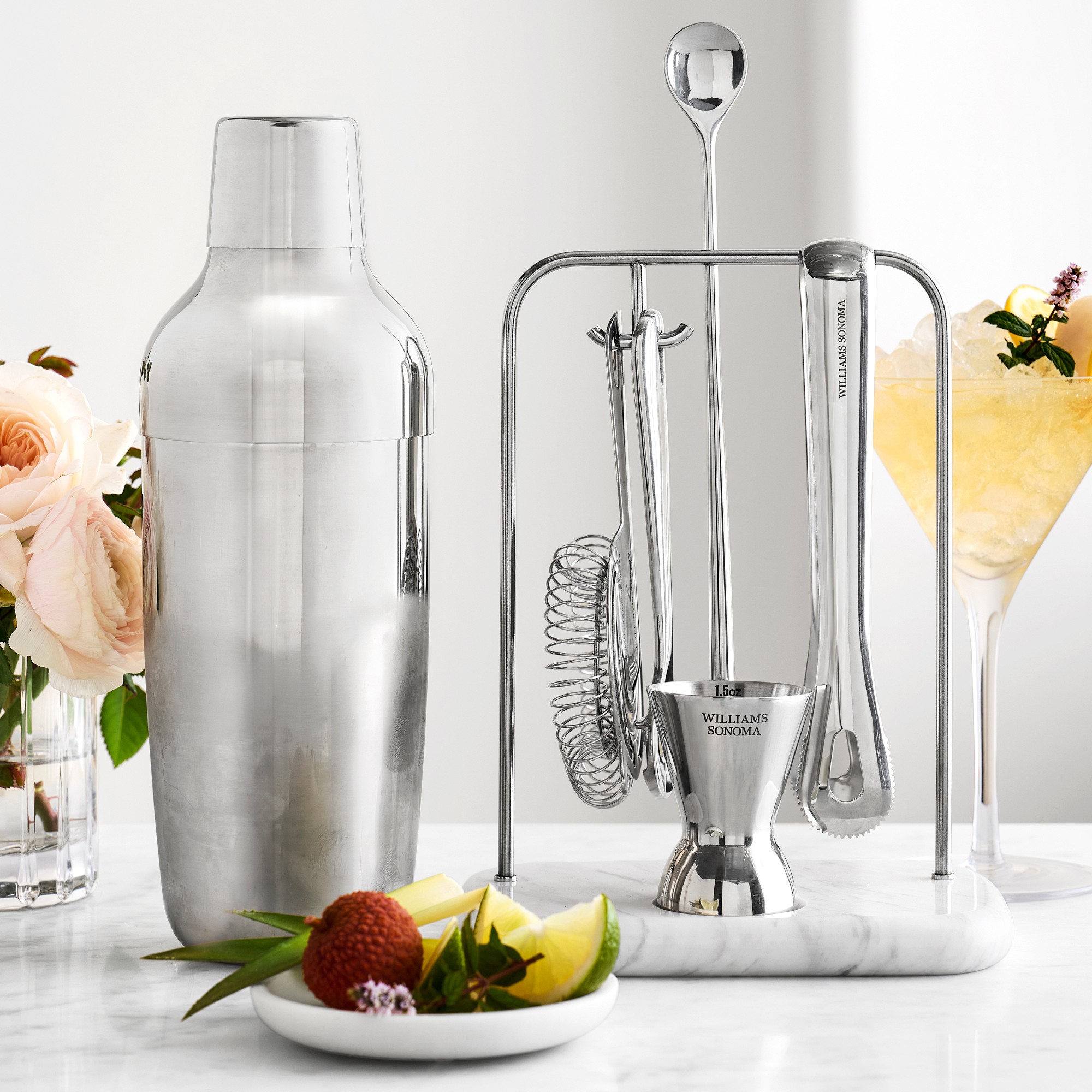 Williams Sonoma Encore Bar Tool Set with Marble Stand & Shaker