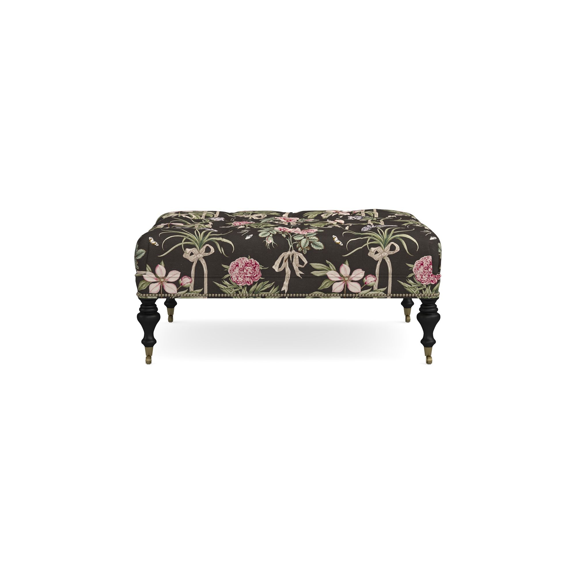Sanderson x Giles Deacon Fairfax Bench Ottoman, Turned Leg with Tufted Top (26-61)