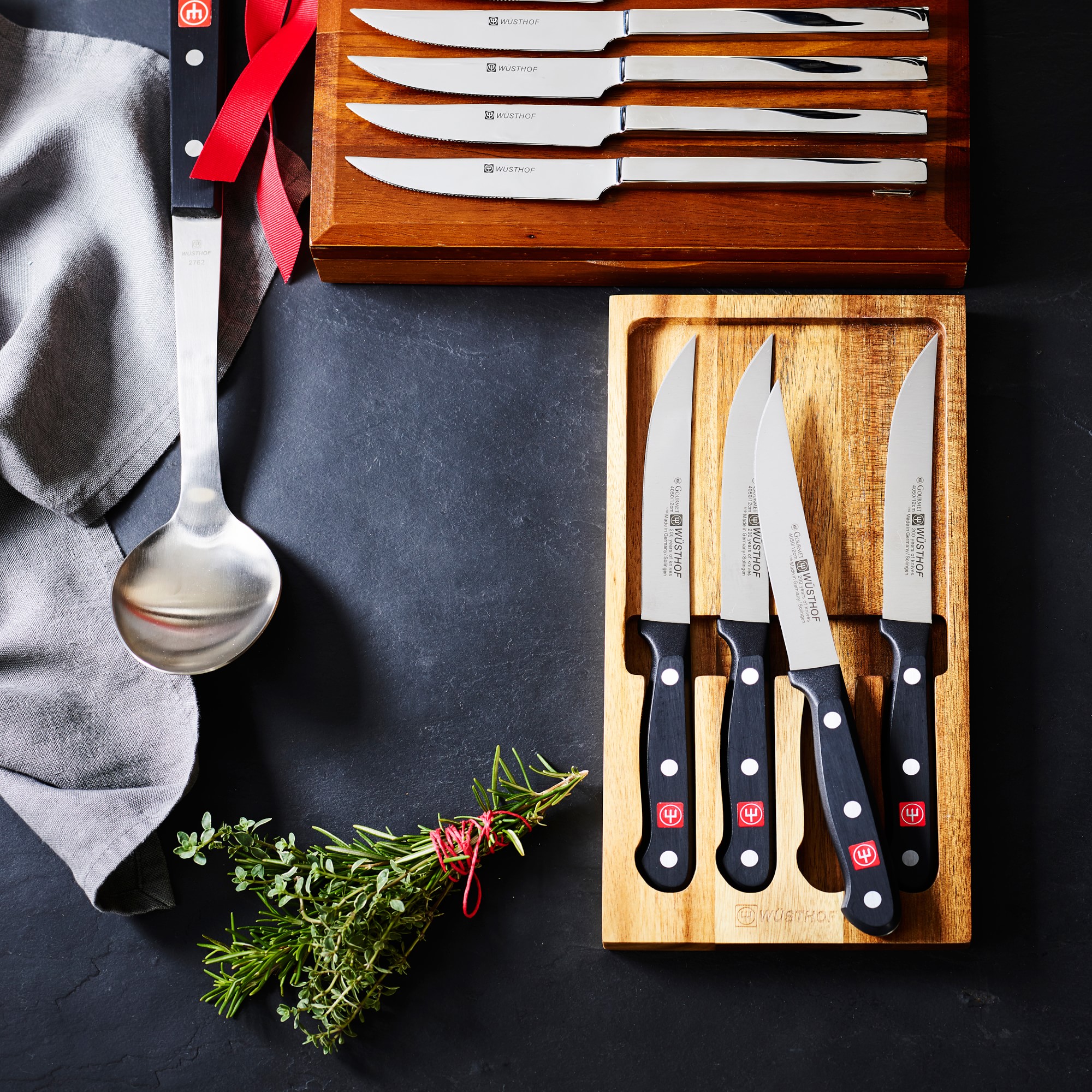 Wüsthof Gourmet Steak Knives in Acacia Tray, Set of 4