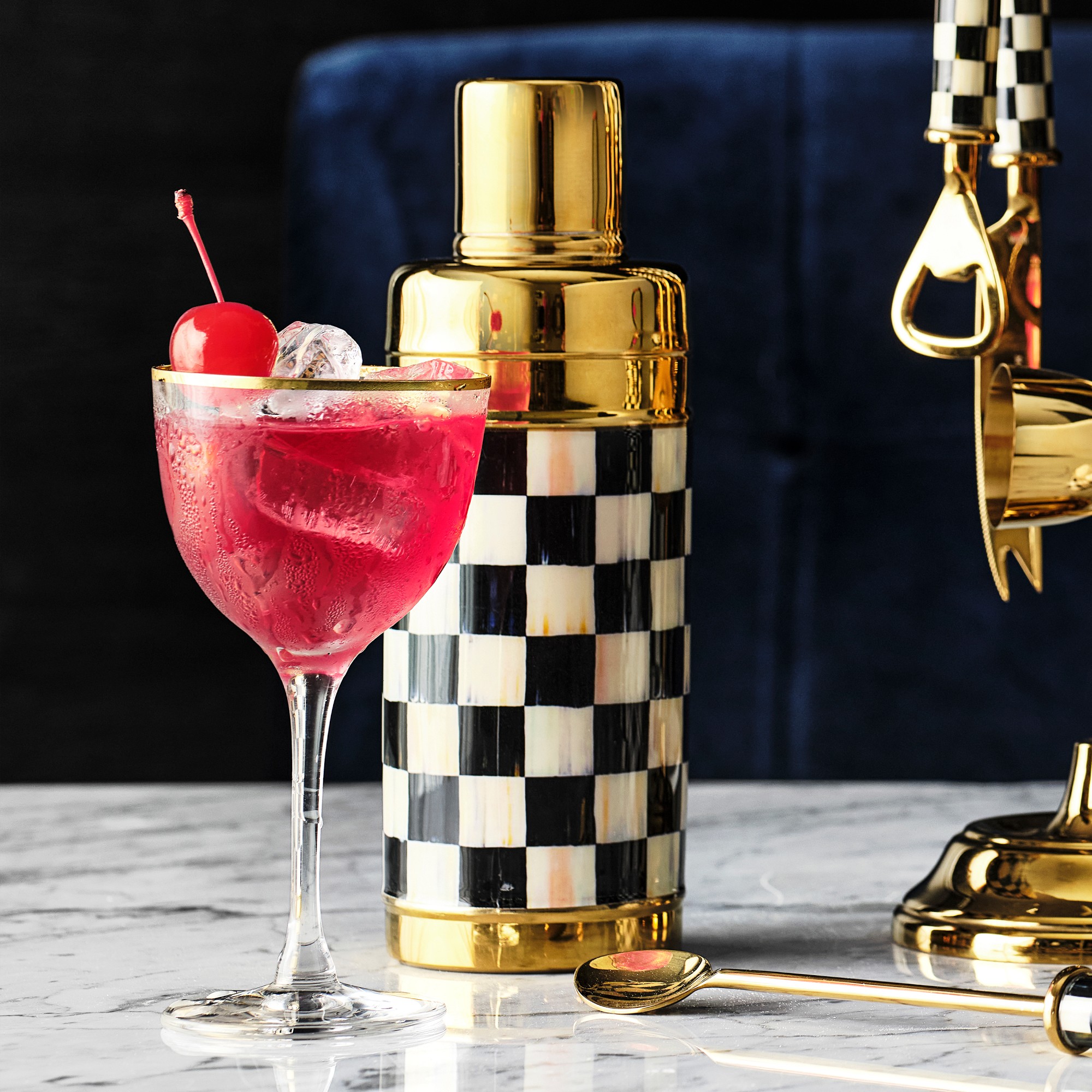 MacKenzie-Childs 3260 Gold Edition Bar Tools & Shaker Set