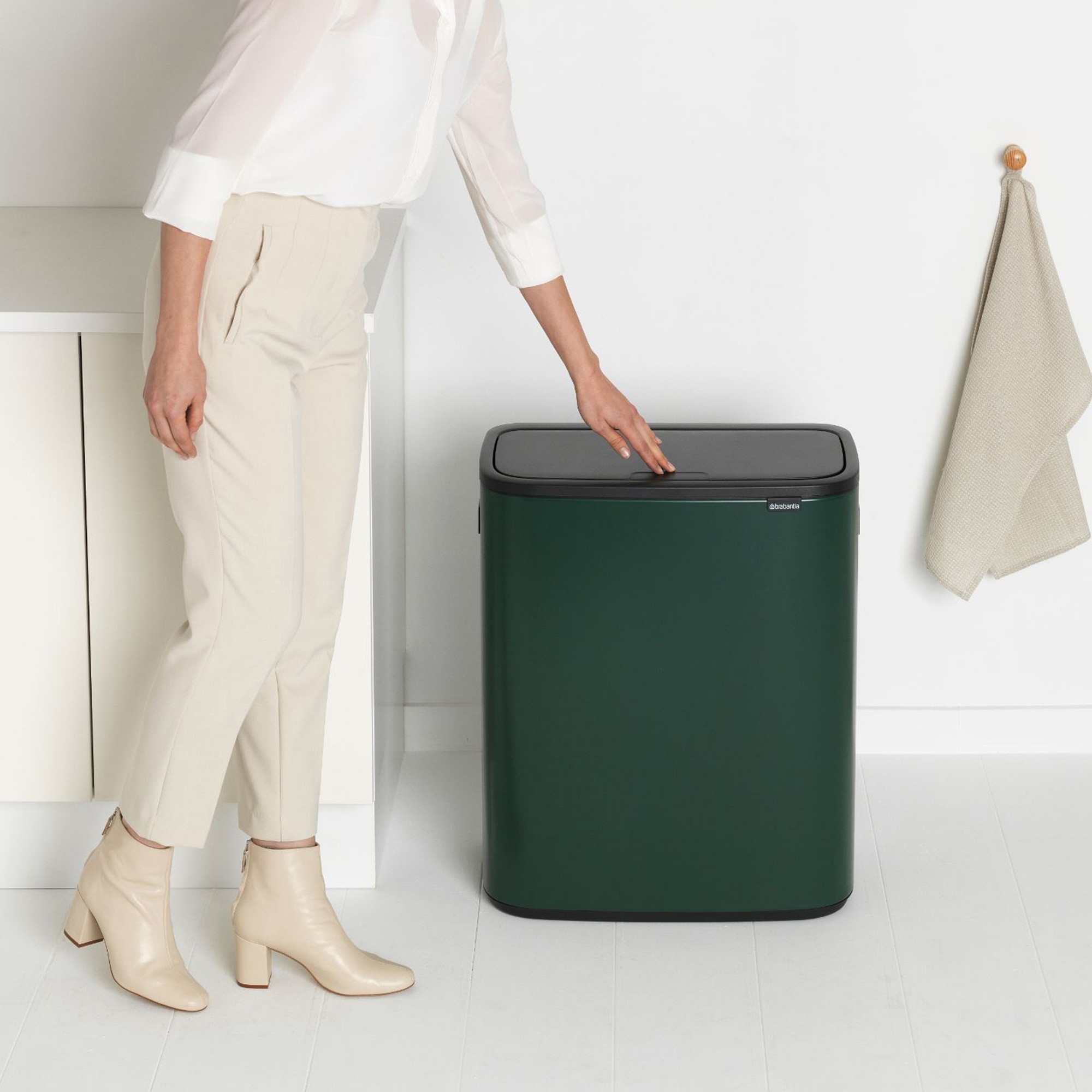 Brabantia Bo Touch Top Dual Compartment Recycling Trash Can, 2 x 8 Gallon