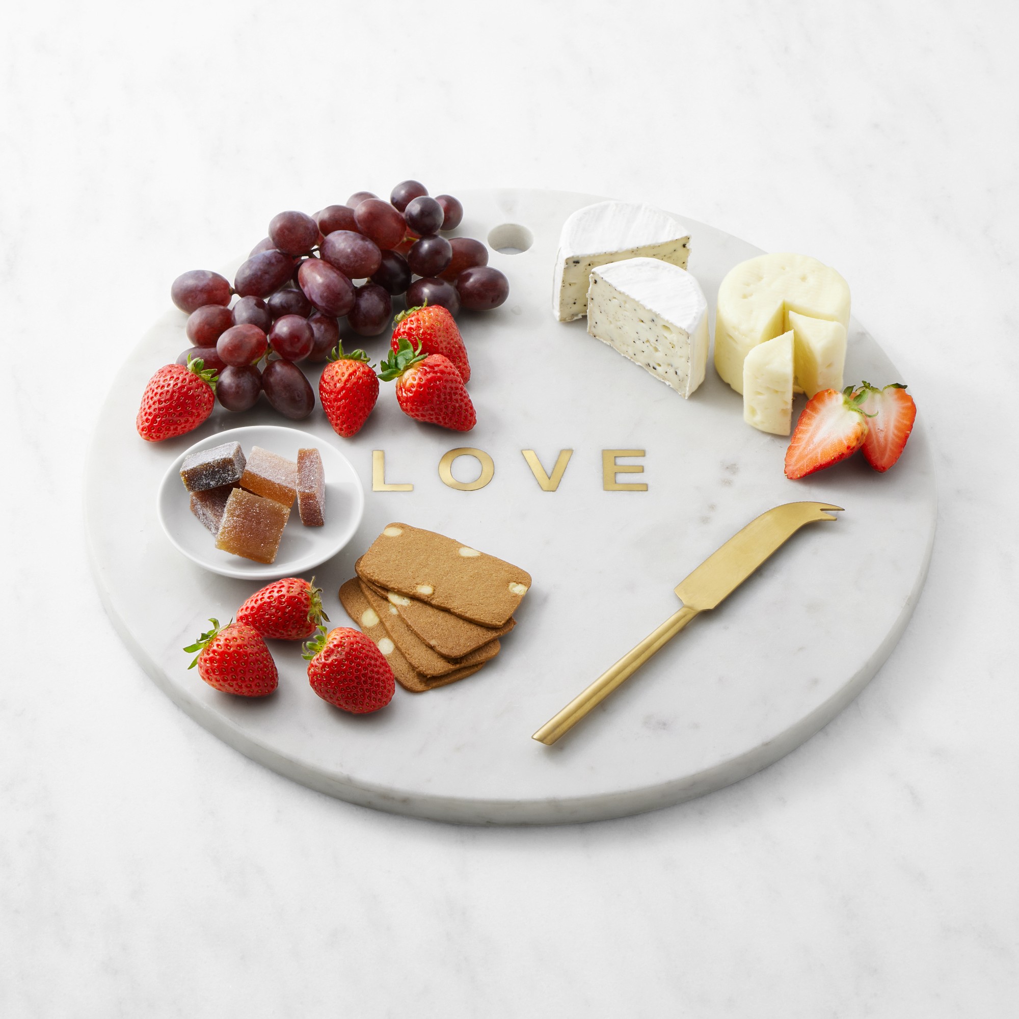 Marble & Brass Love Round Cheese Board with Knife