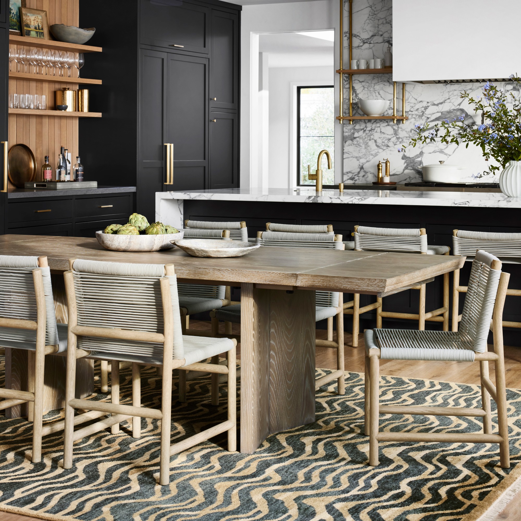 Knife Edge Extendable Rectangular Dining Table, Cerused Heritage Gray (96-132)