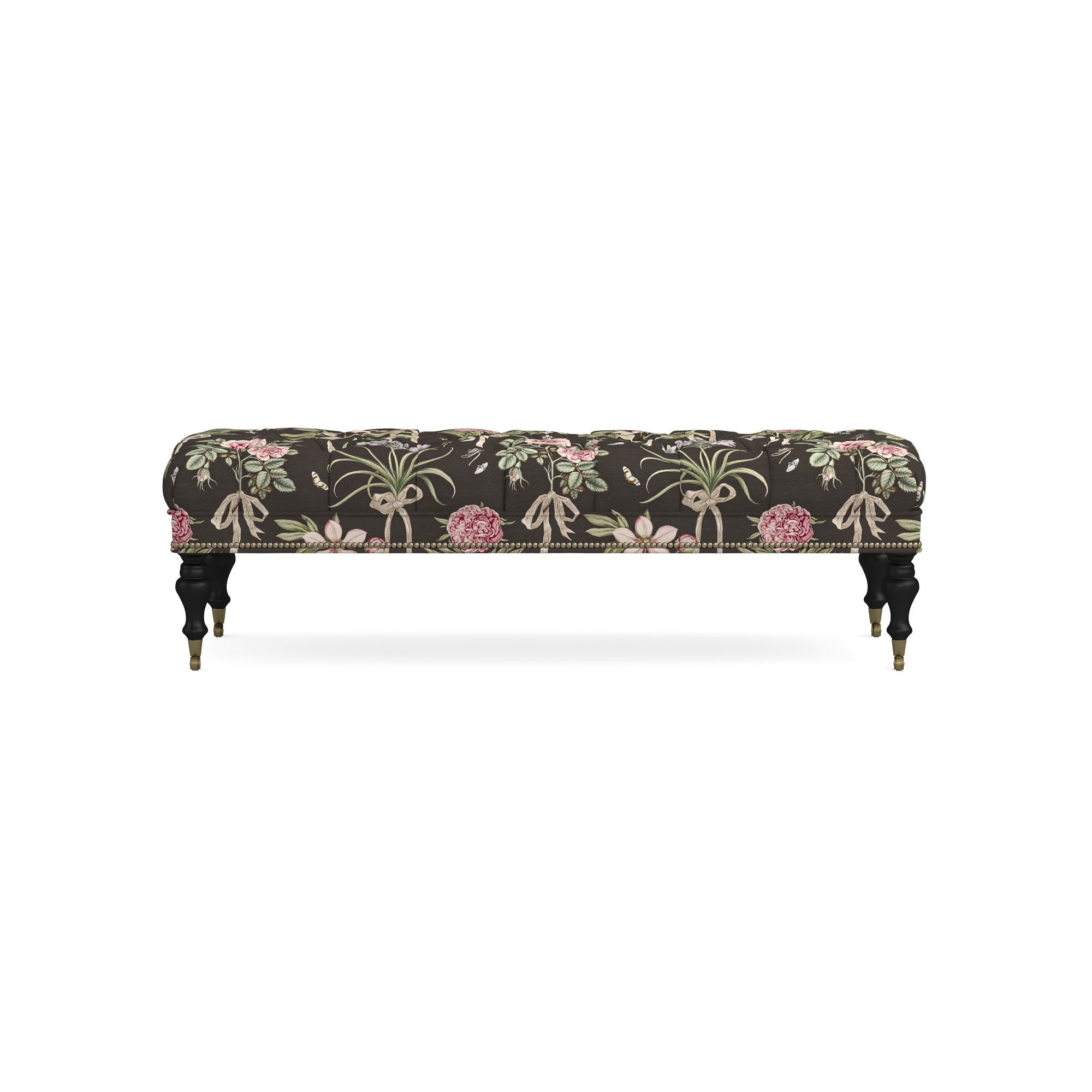Sanderson x Giles Deacon Fairfax Bench Ottoman, Turned Leg with Tufted Top (26-61)