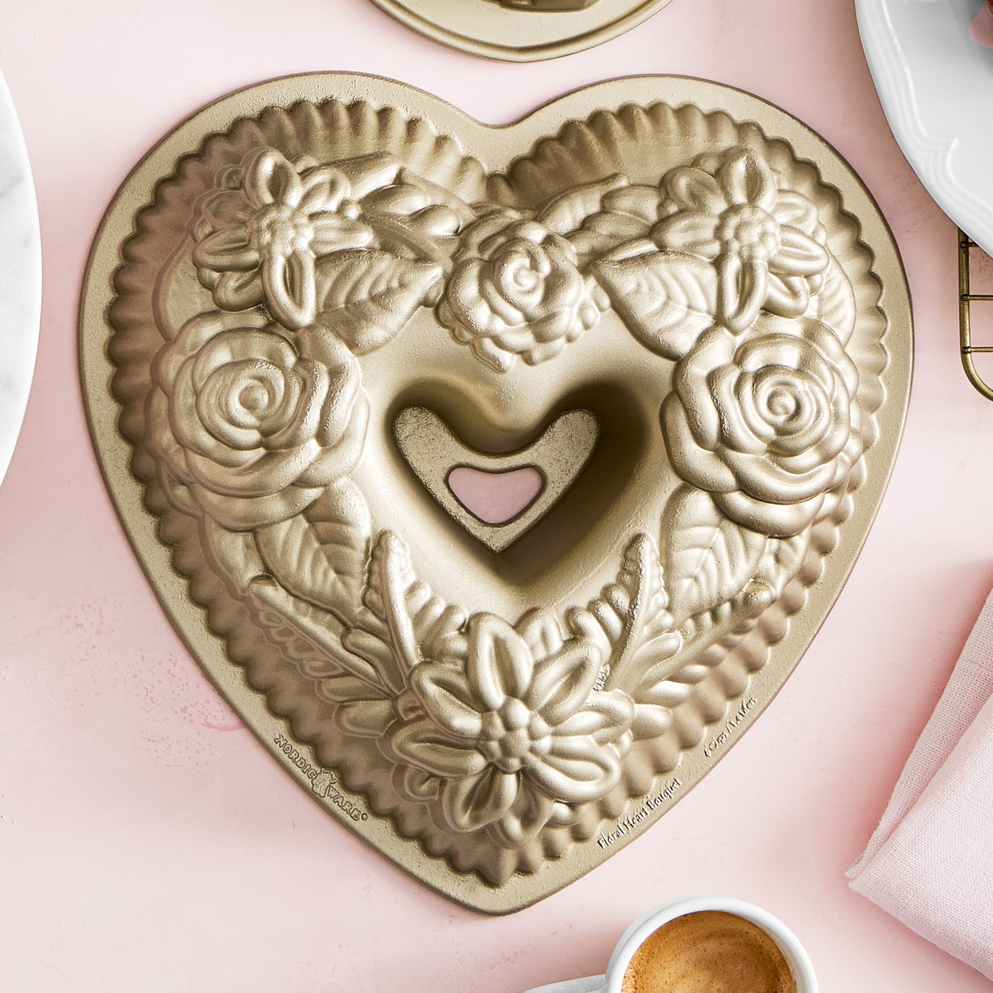 Nordic Ware Nonstick Cast Aluminum Floral Heart Bundt® Pan