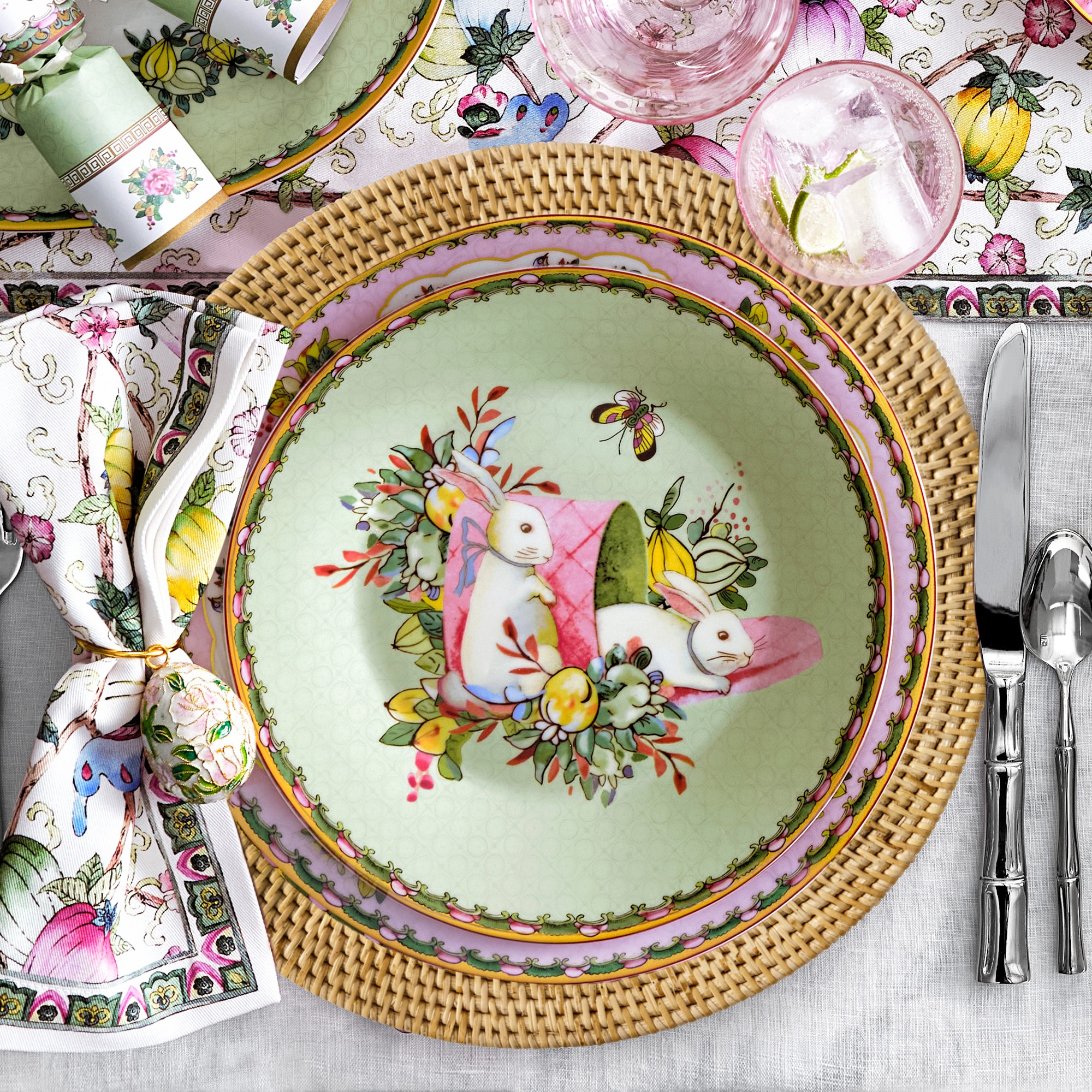 Famille Rose Bunny Salad Plates, Set of 4
