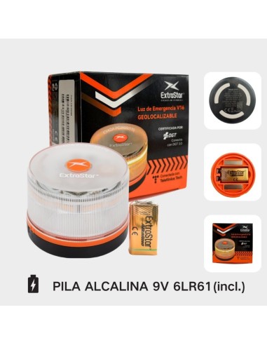 Baliza V16 con geolocalización 3.0 aprobada por la DGT, plan de datos incluido hasta 2038, base magnética IP54 resistente al agua, visible 360º, cumple normativa 2026, luz LED coche obligatoria para señalizar averías