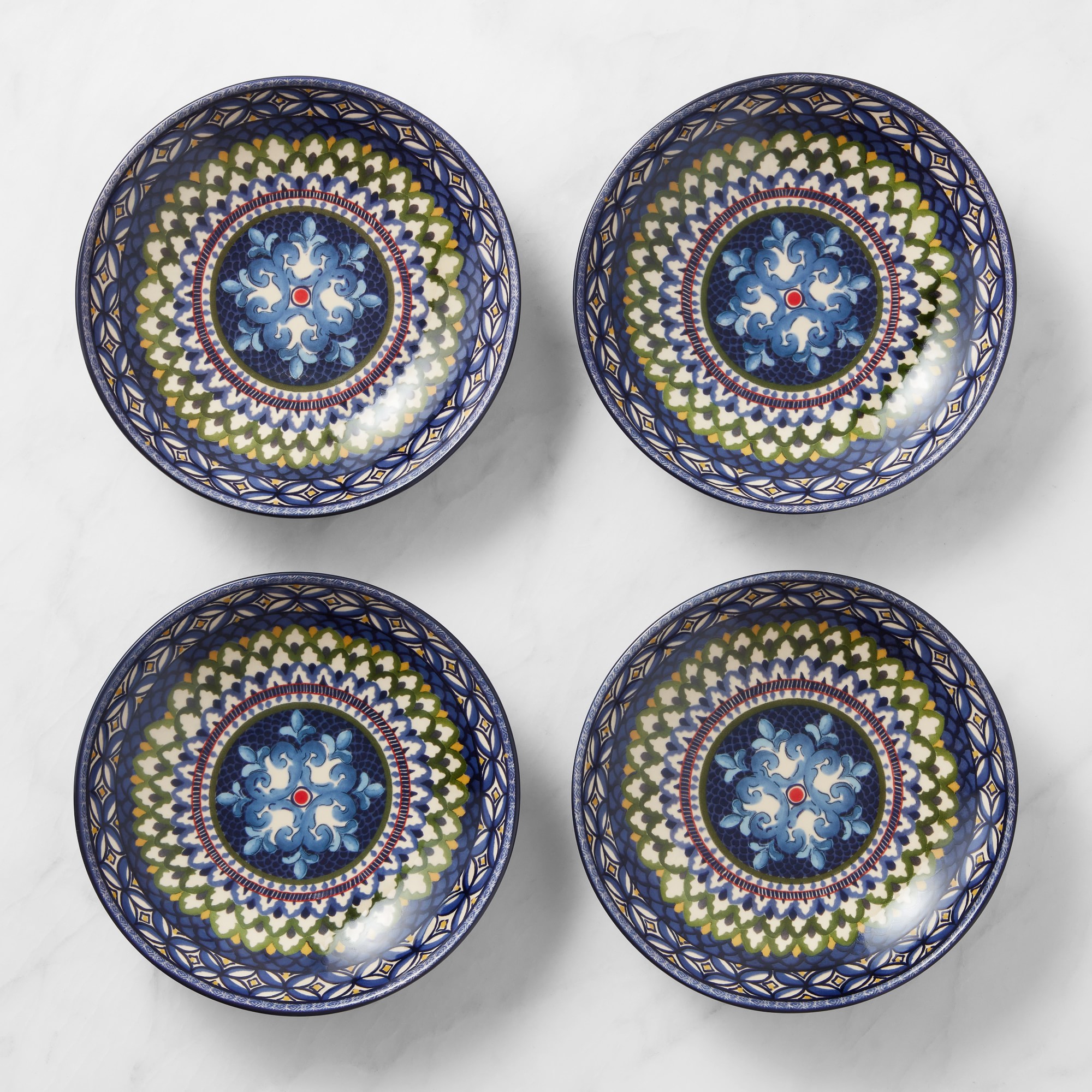 Sicily Ceramic Pasta Bowls, Green & Blue