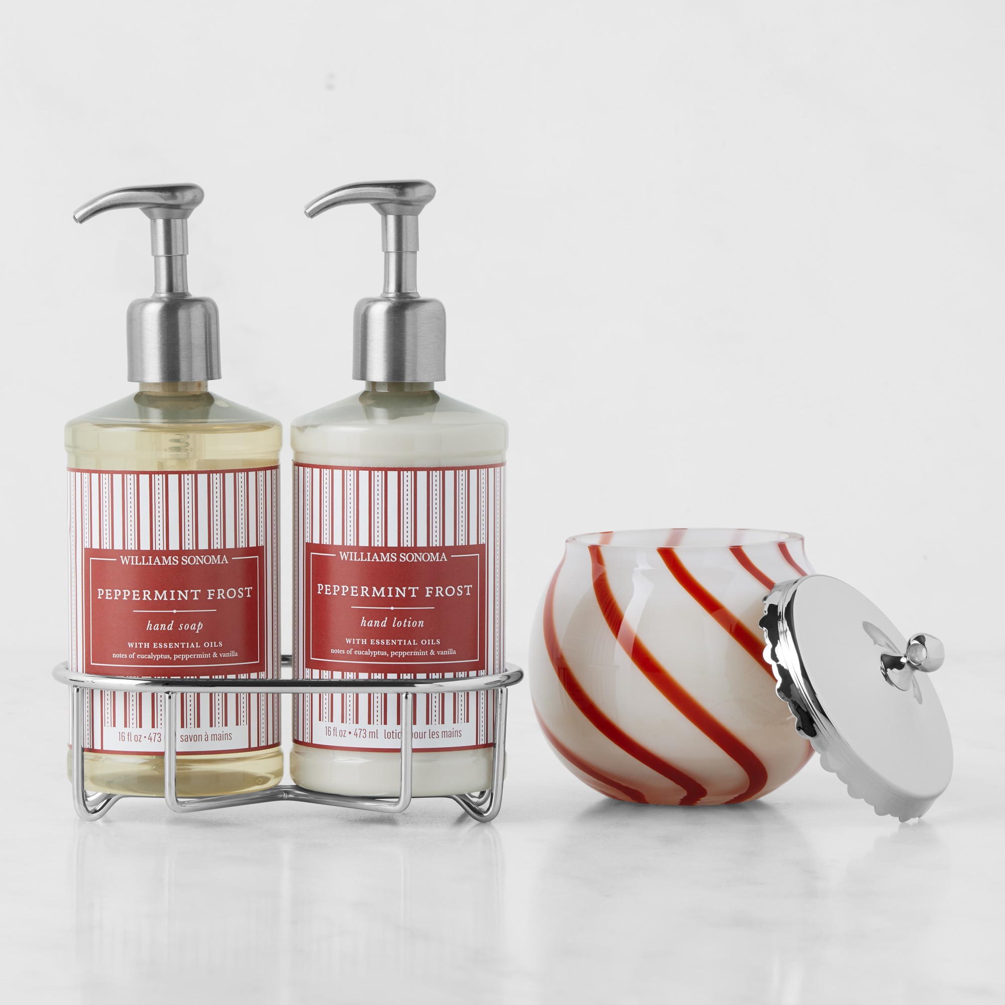 Williams Sonoma Peppermint Hand Soap, Hand Lotion & Figural Candle 4-Piece Set