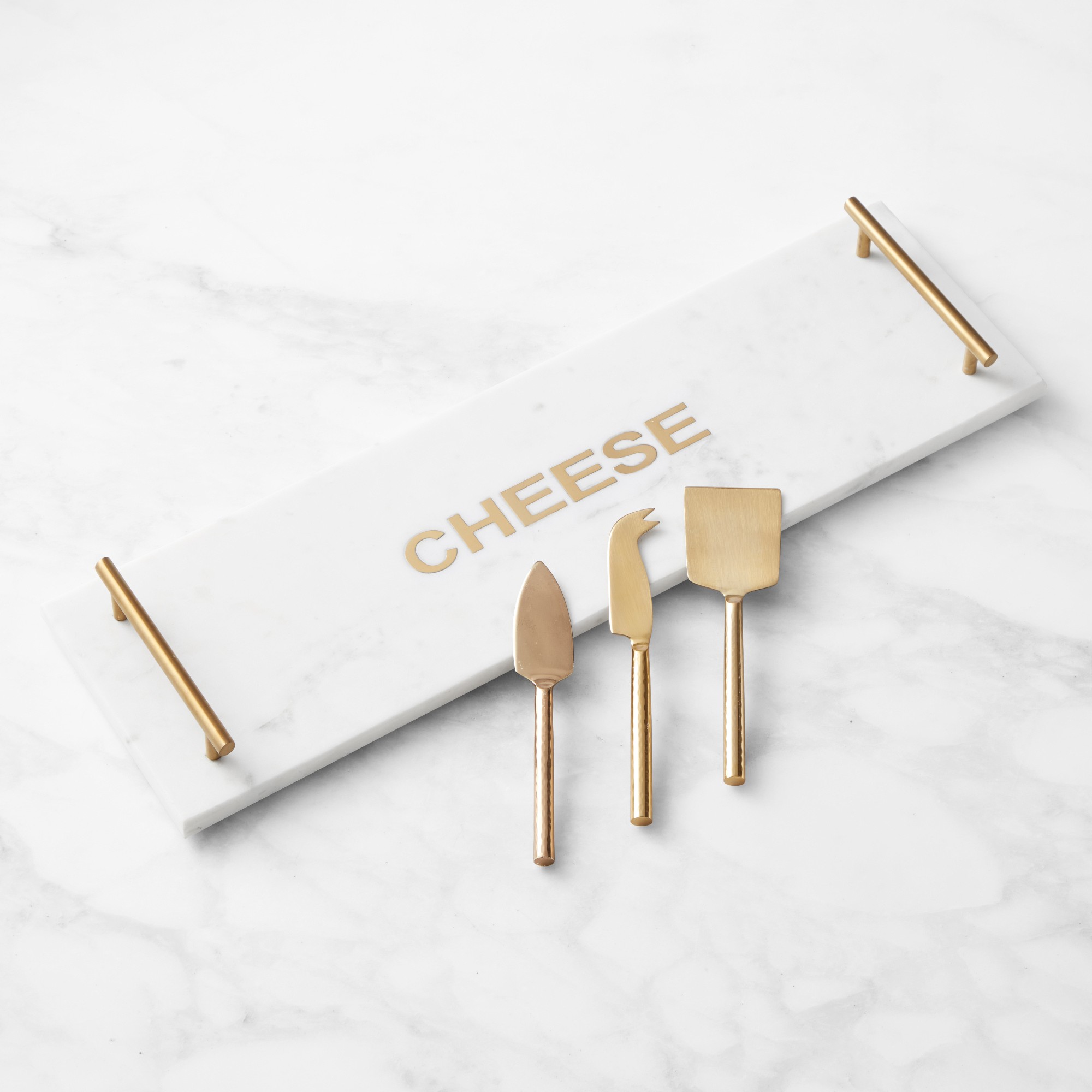 Marble & Brass Cheese Rectangular Board with Cheese Knives