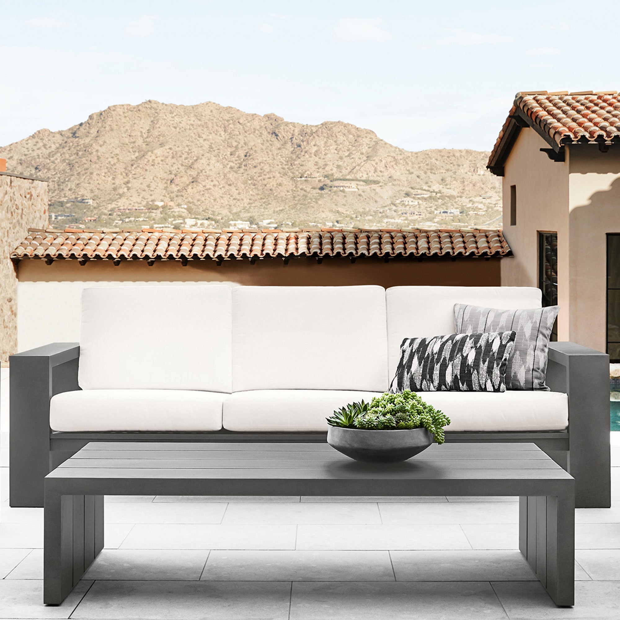 Larnaca Outdoor Slate Grey Metal Sofa (96-107)