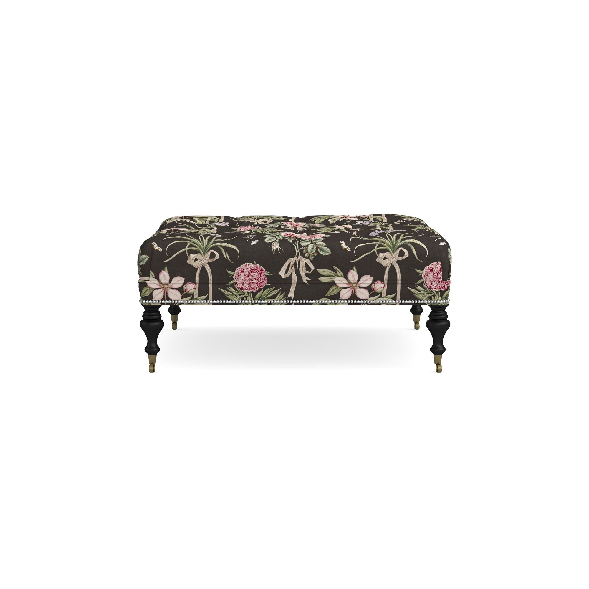Sanderson x Giles Deacon Fairfax Bench Ottoman, Turned Leg with Tufted Top (26-61)