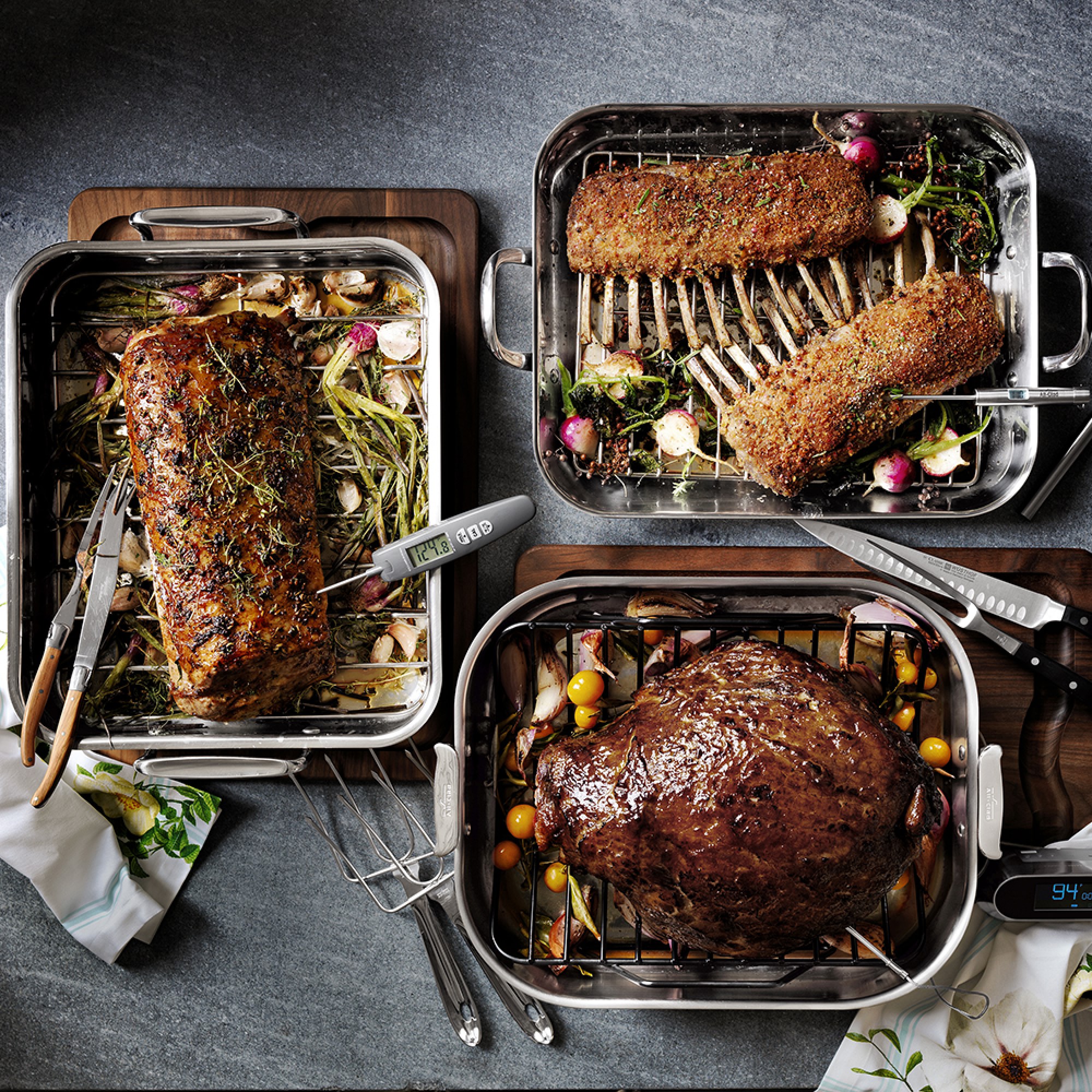 Williams Sonoma Signature Thermo-Clad™ Stainless-Steel Flared Roasting Pan with Rack