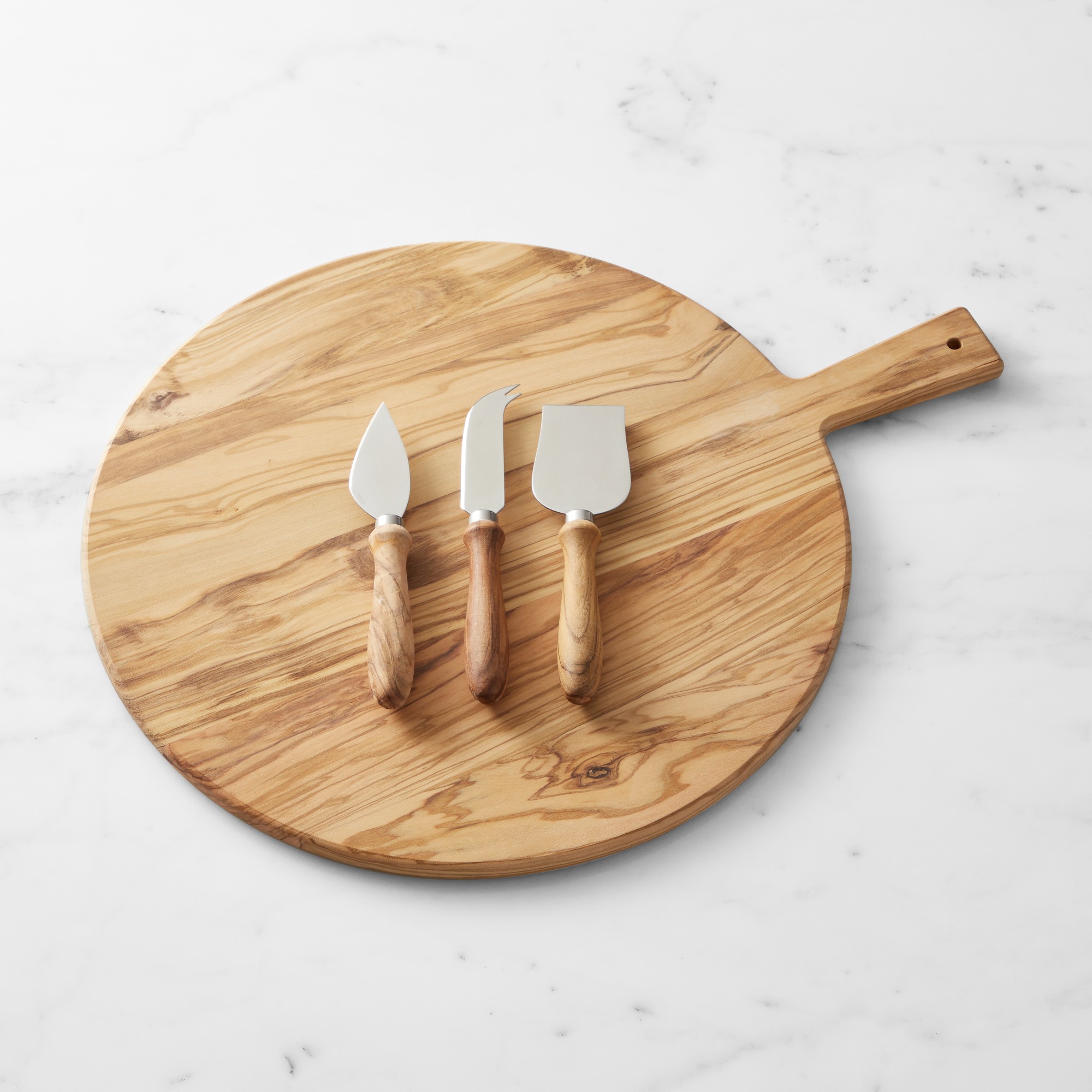 Olivewood Round Cheese Board with Cheese Knives