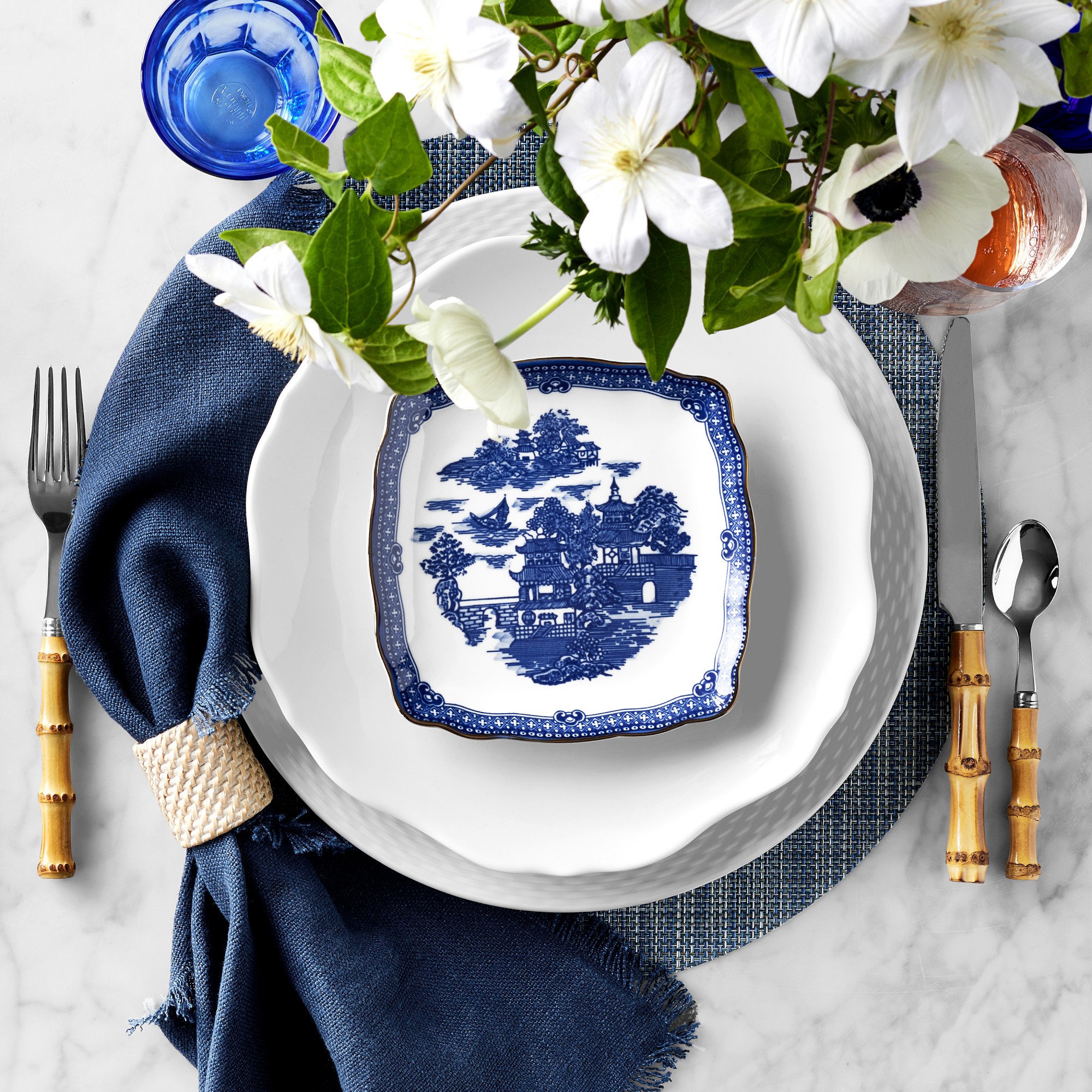 Marlo Thomas x Williams Sonoma Blue Scenic Appetizer Plates, Set of 4