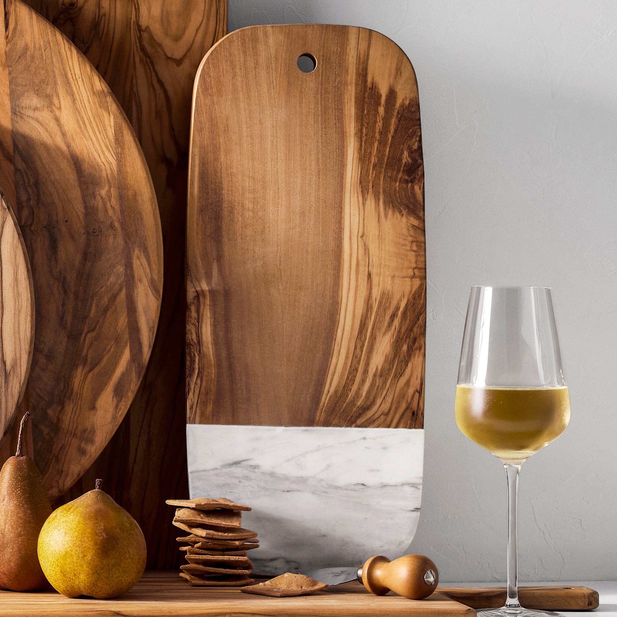 Olivewood & White Marble Rectangular Cheese Board
