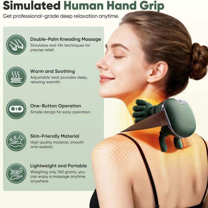 Shoulder and Neck Massager Cervical, Electric Real Hands Kneading Massage with Heat, Shiatsu Deep Tissue Pain Relief for Shoulder Neck Back Muscle(1PC)