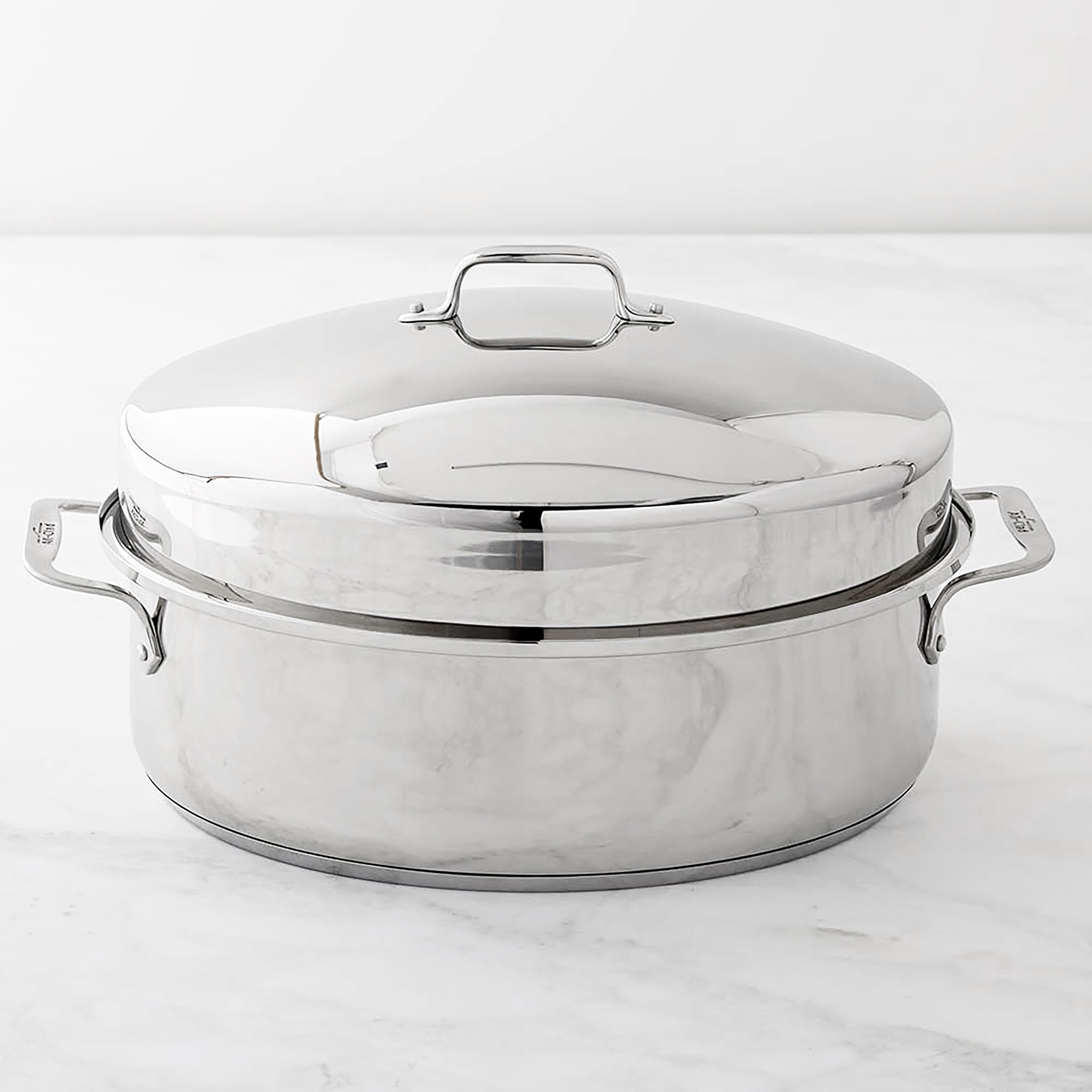 All Clad Stainless-Steel Covered Oval Roasting Pan with Rack